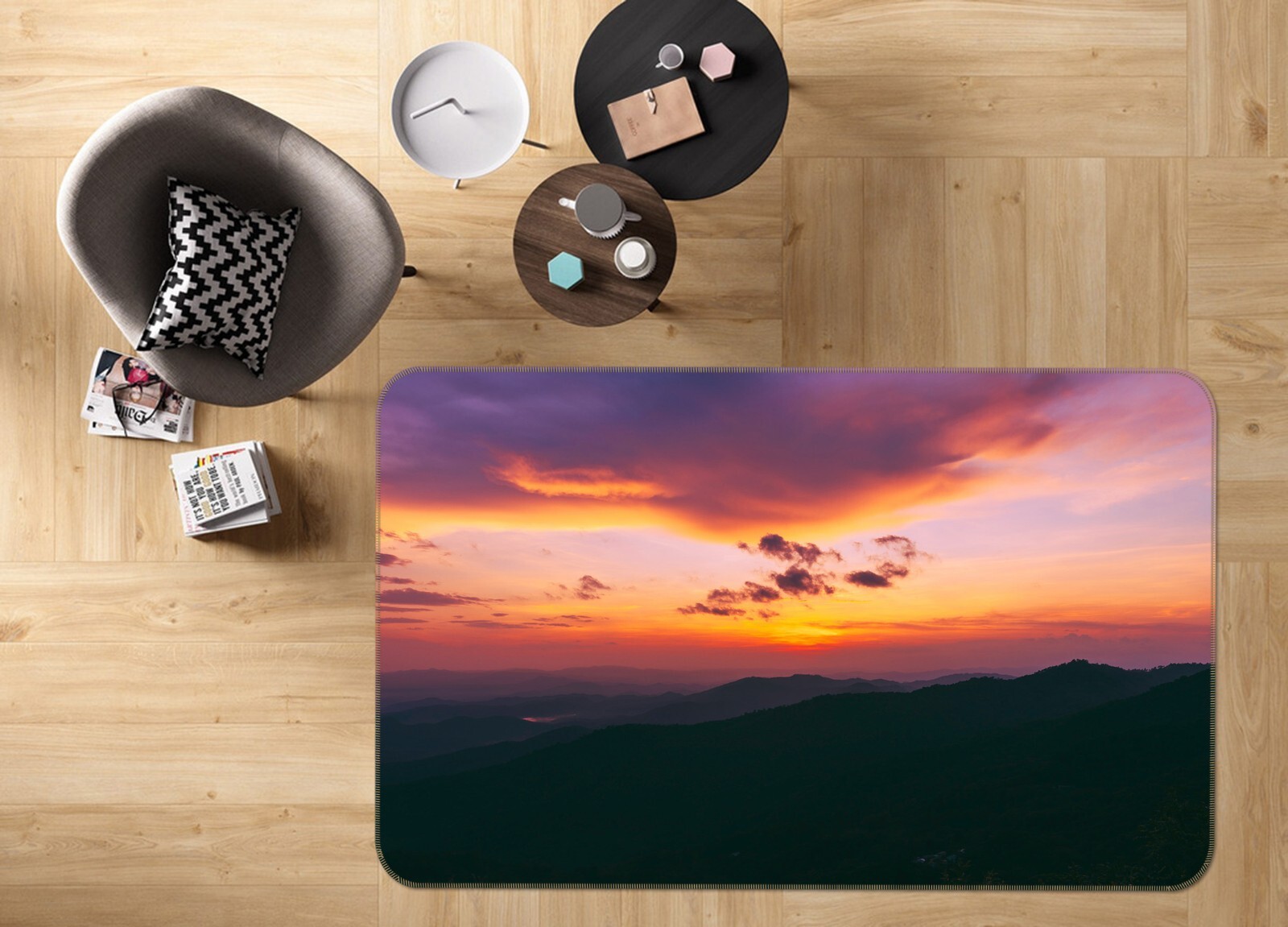 3D Sunset Clouds Mountains ZHUA1968 Game Non Slip Rug Mat Photo Carpet Amy