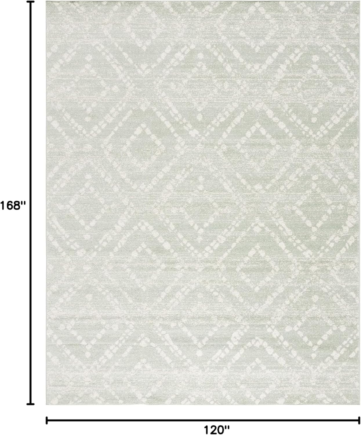 Adirondack 10′ x 14′ Area Rug – Ivory & Green Modern Diamond Design