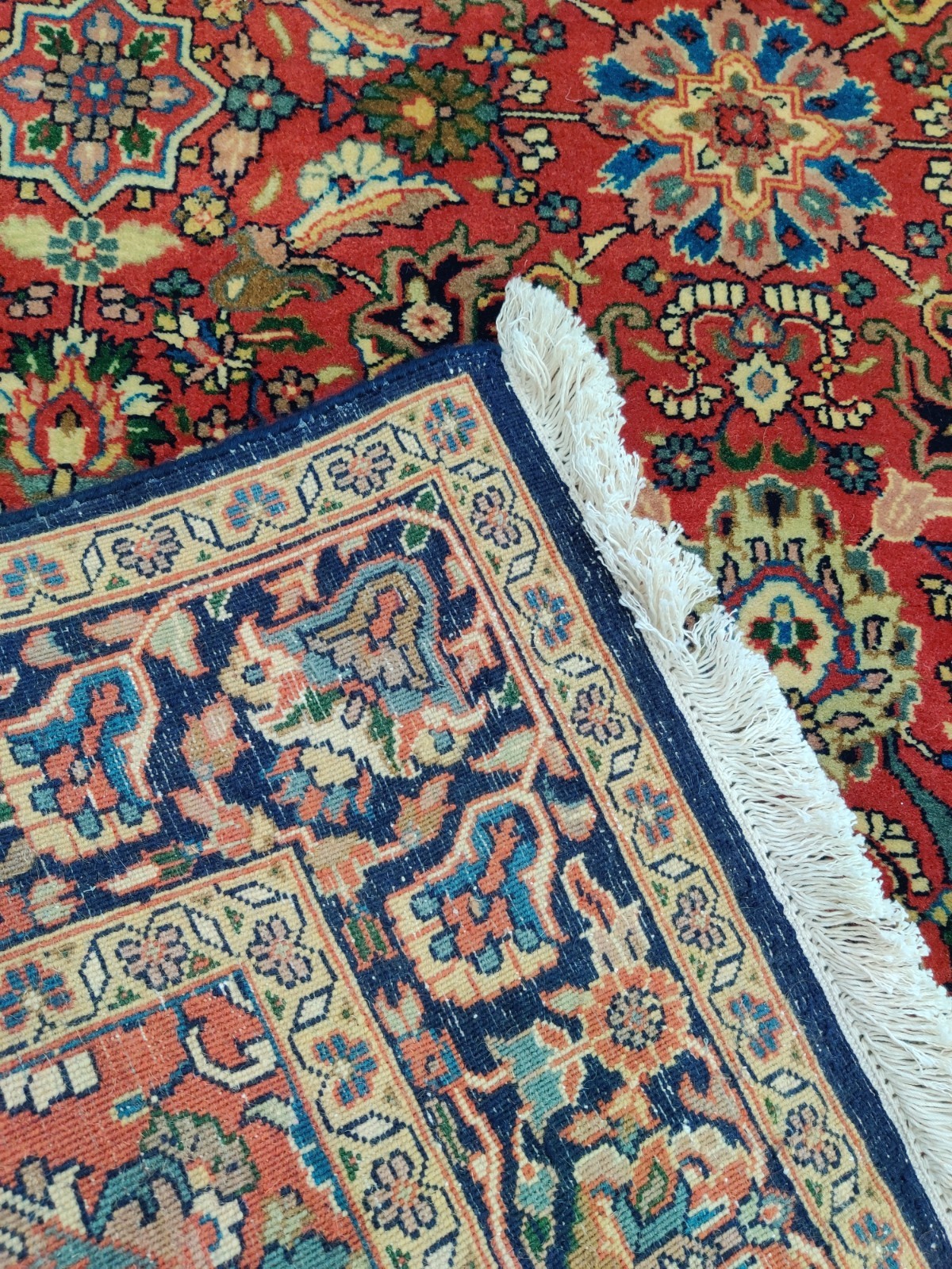 Vintage Hand Knotted Rug 4 x 6 Oriental Bijar 100% Wool Handmade Rust/Blue