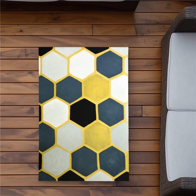 2×3 ft. Blue & Gold Cells – Shapes Gold Outdoor Area Rug for Home Decor – Rec…