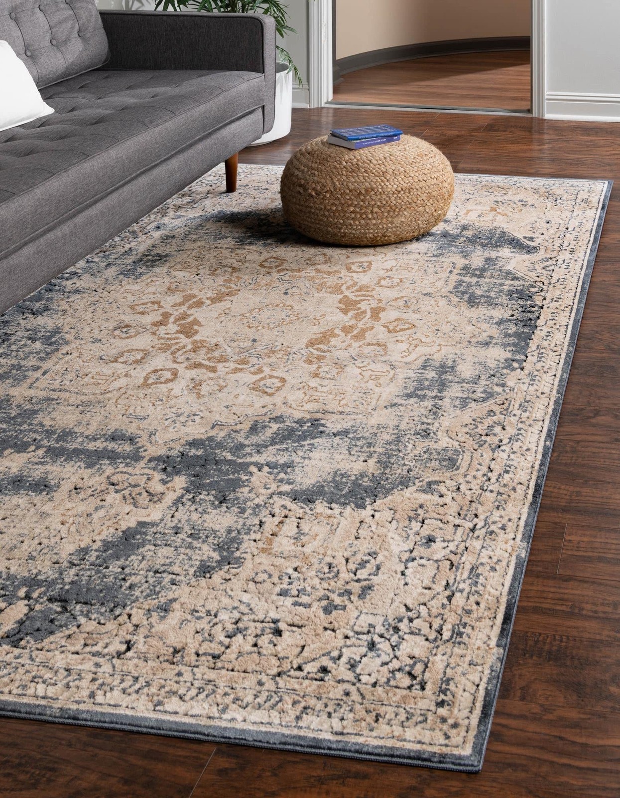 Chateau Collection Area Rug – Roosevelt (2′ x 3′ 1″ Rectangle Dark Blue/Beige)