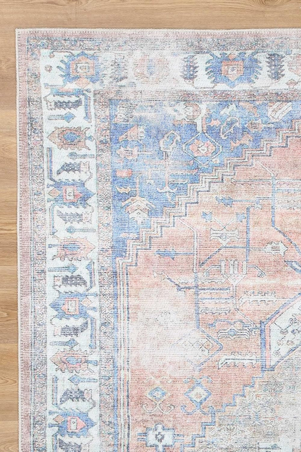 Distressed Vintage Pissarro Terracotta Sky Area Rug Wipe Clean, Machine Washable