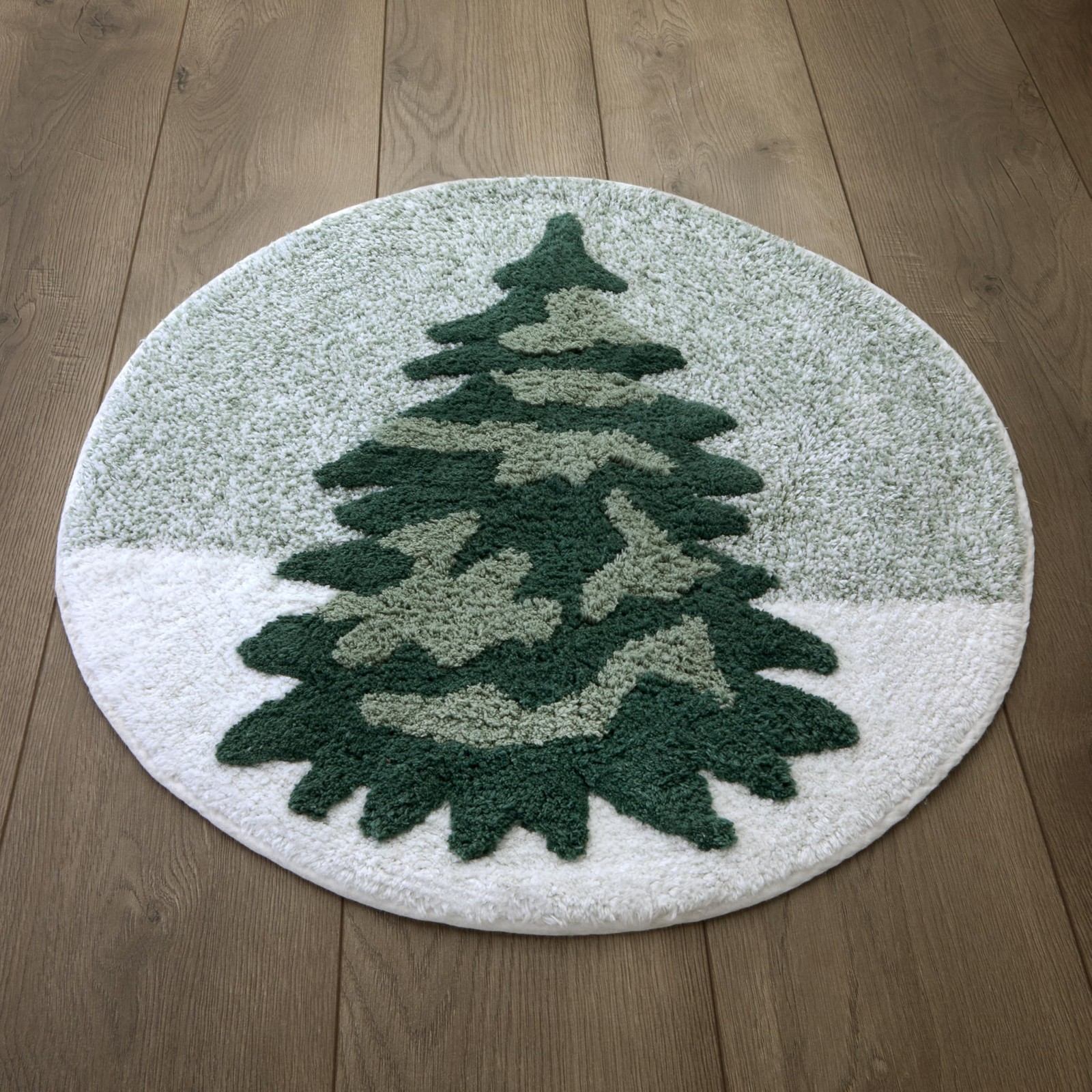 Christmas Winter Pines 100% Cotton Rug, Plush & Absorbent, Slip-Resistant, Green