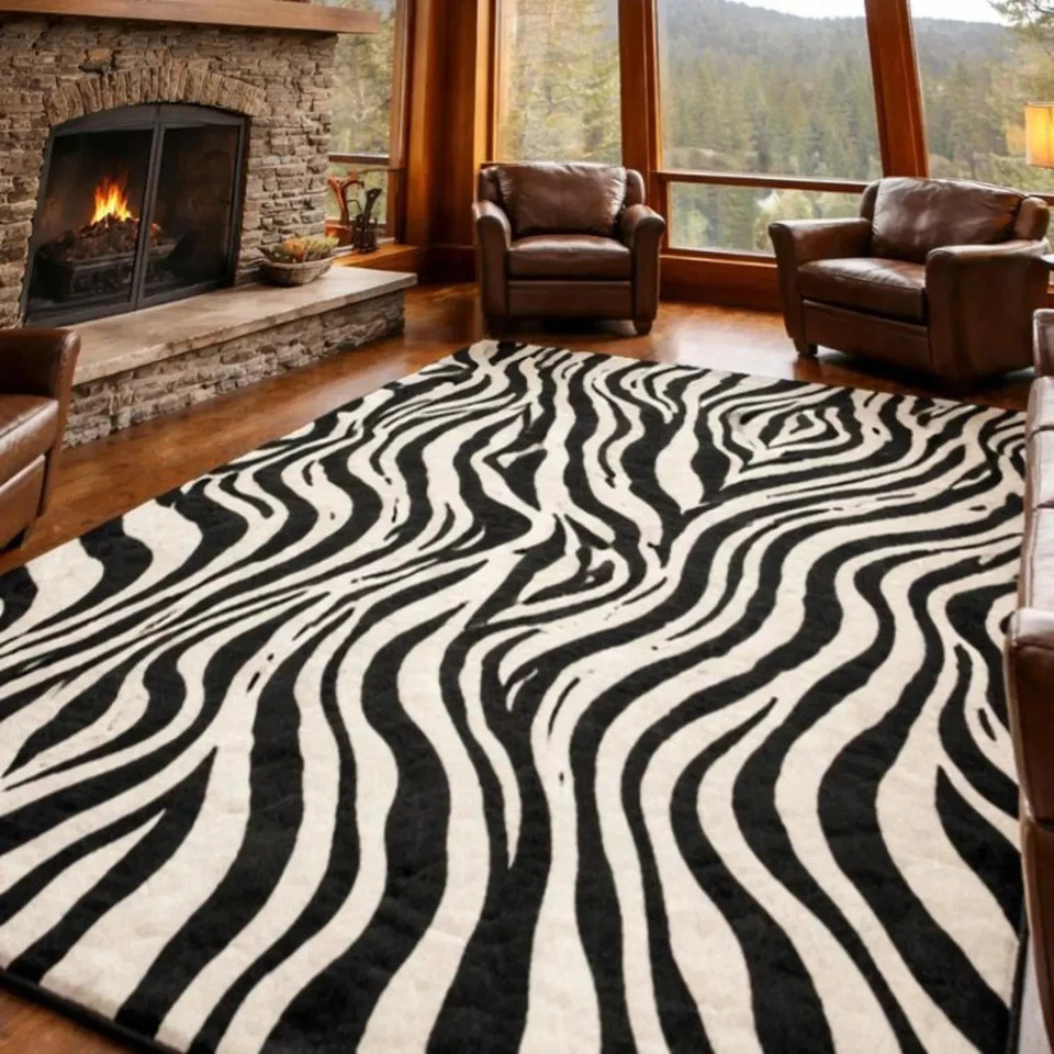 Hand Tufted Wool Zebra Rug Black and White Animal Area Rug Modern Safari Deco