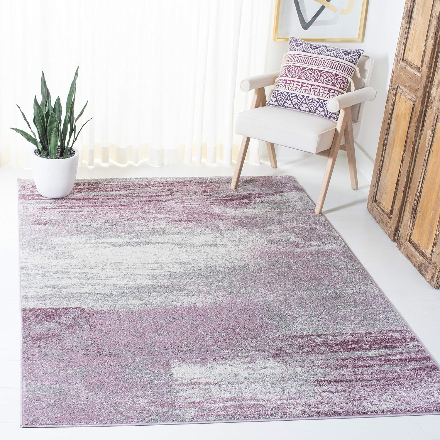 Modern Grey & Purple 6′ X 9′ Adirondack Area Rug – Non-Shedding, Easy Care