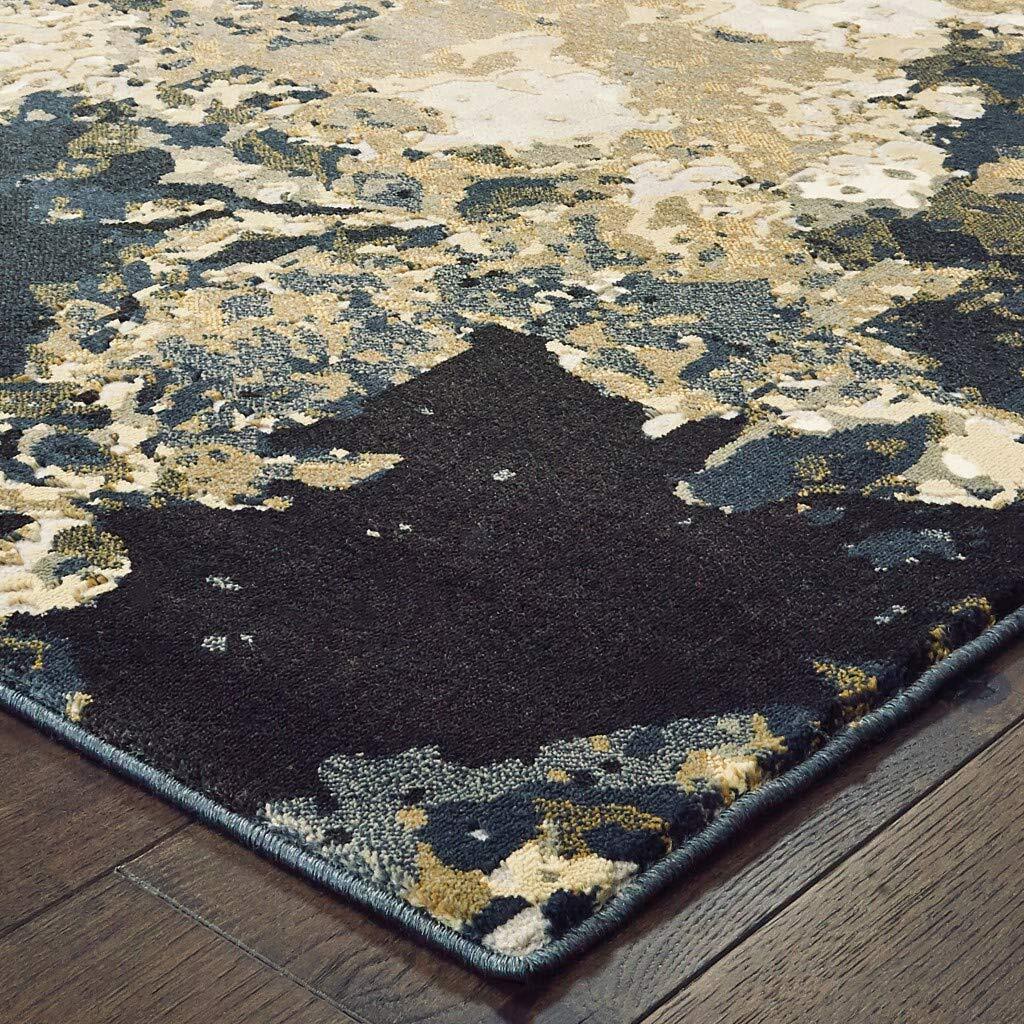 9′ X 12′ Ivory Navy Abstract Marble Indoor Area Rug
