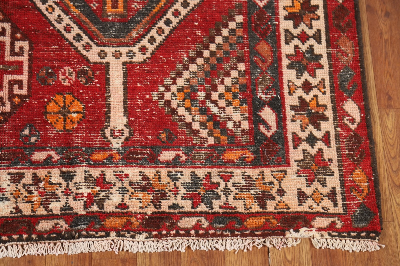 Red Geometric Tribal Area Rug 5×10 Hand-knotted Nomadic Vintage Wool Carpet