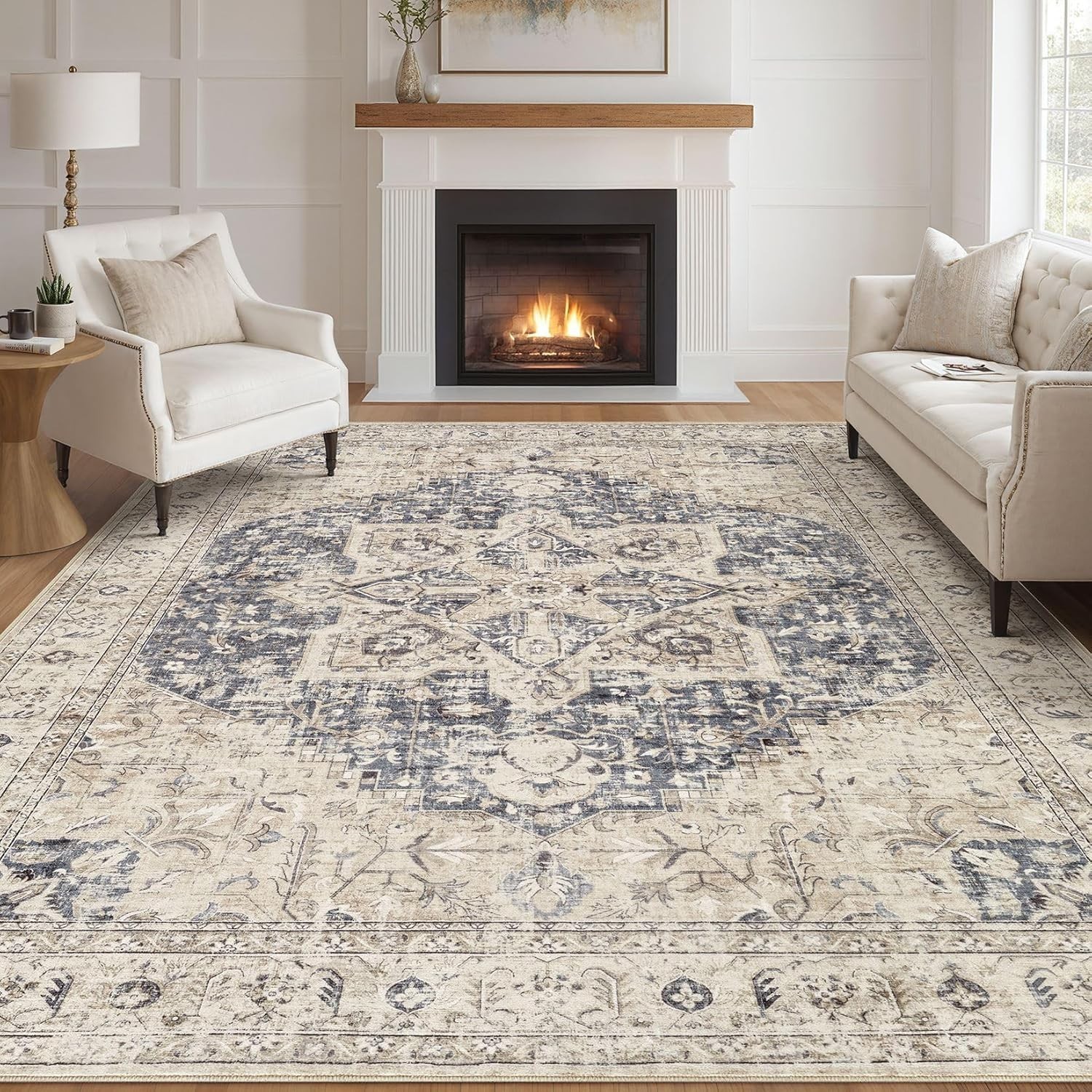 Area Rug Living Room Rugs – 9×12 Washable Boho Rug Vintage Oriental Distresse…