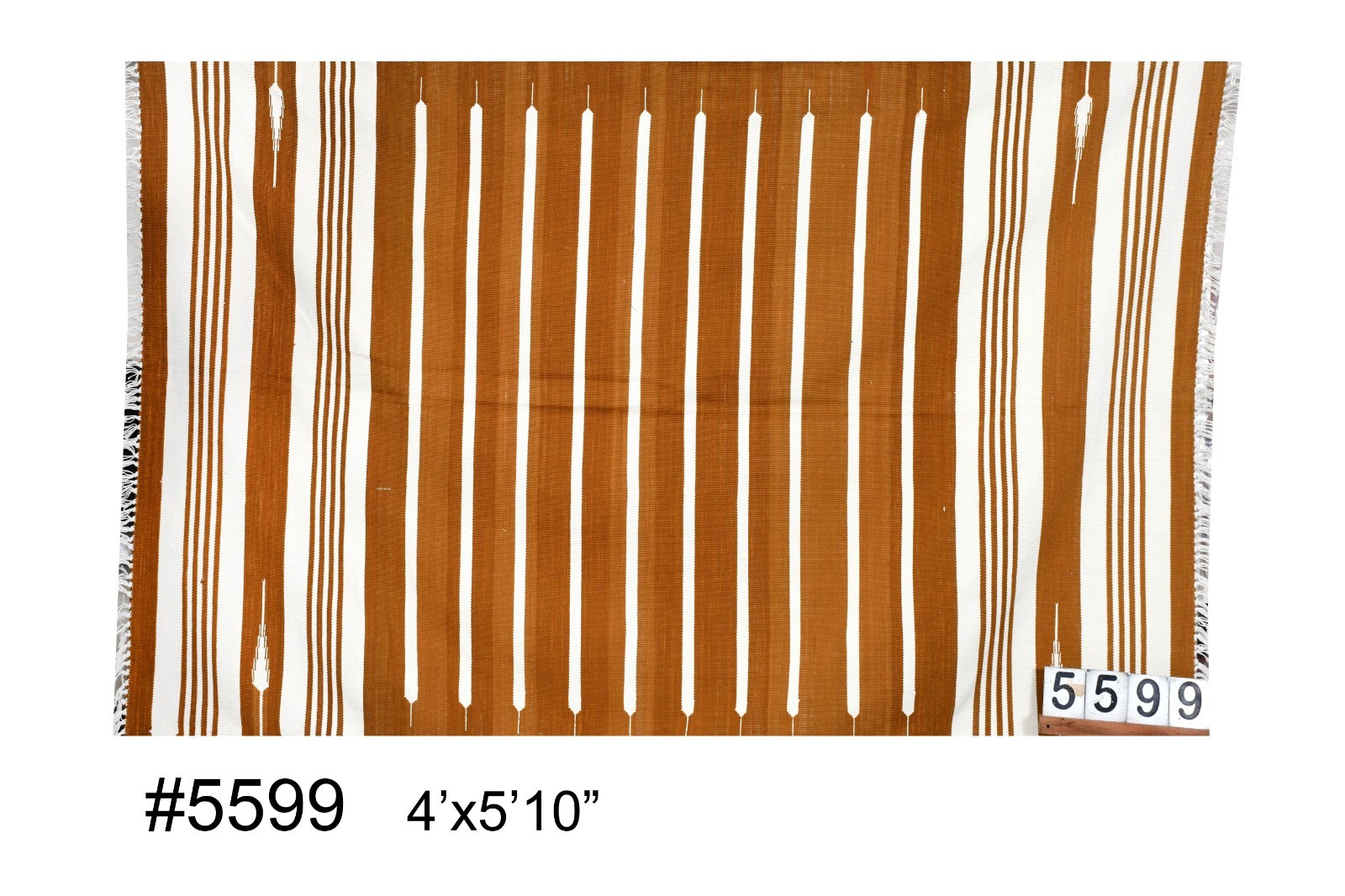 Rust Brown Handwoven Cotton Area Rug 4×5.10 Ft Striped Flat Weave Rug