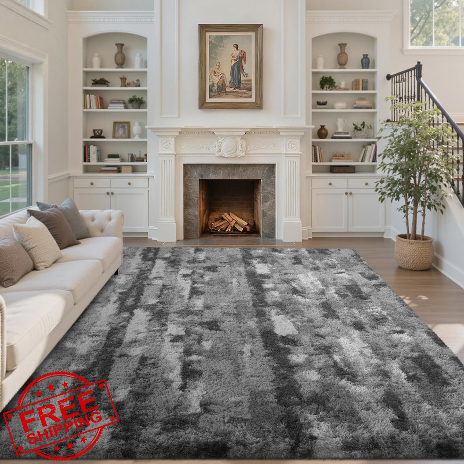 LòutiRoot Home 6×9 Grey White Shaggy Rug