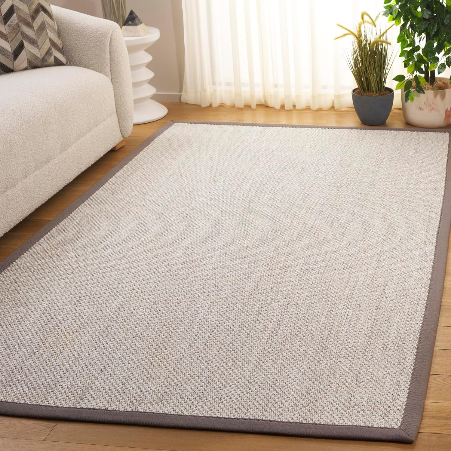 Natural Fiber 6′ Square Area Rug – Marble & Khaki Woven Design