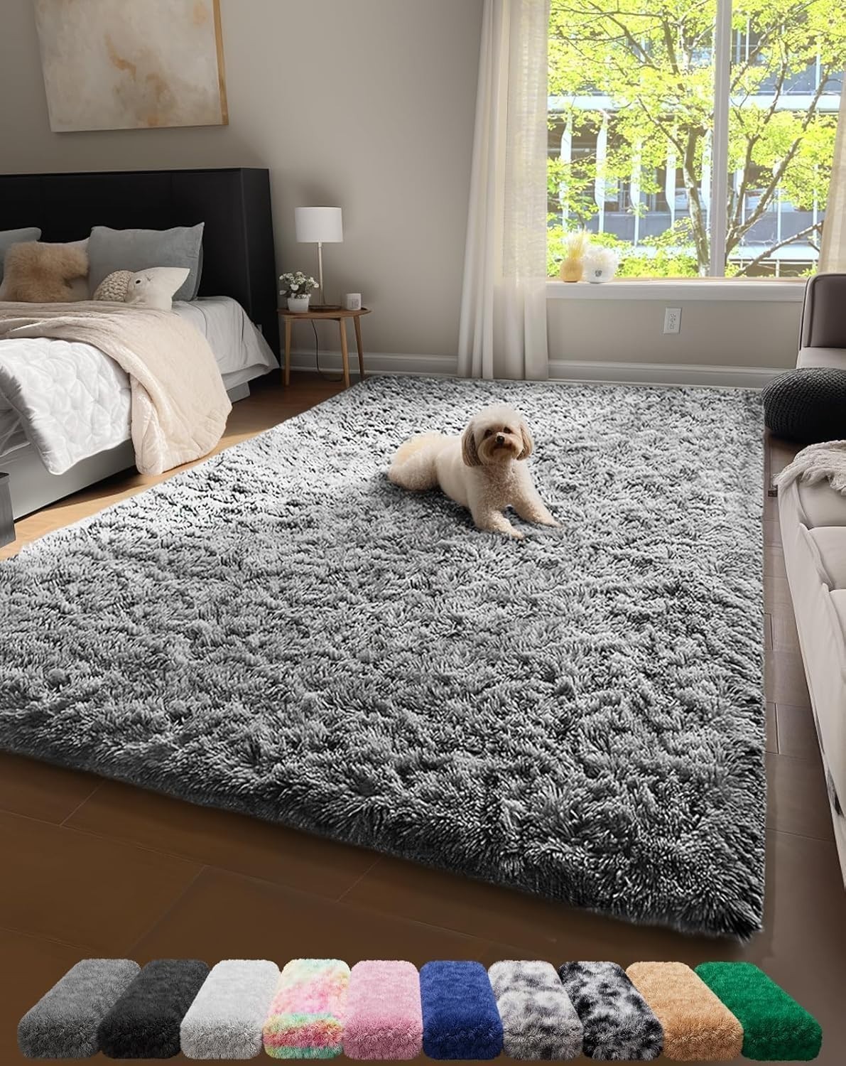Ophanie Upgrade 4×6 Rugs for Bedroom, Grey, Fluffy Shaggy Soft Area Rug, Gray No