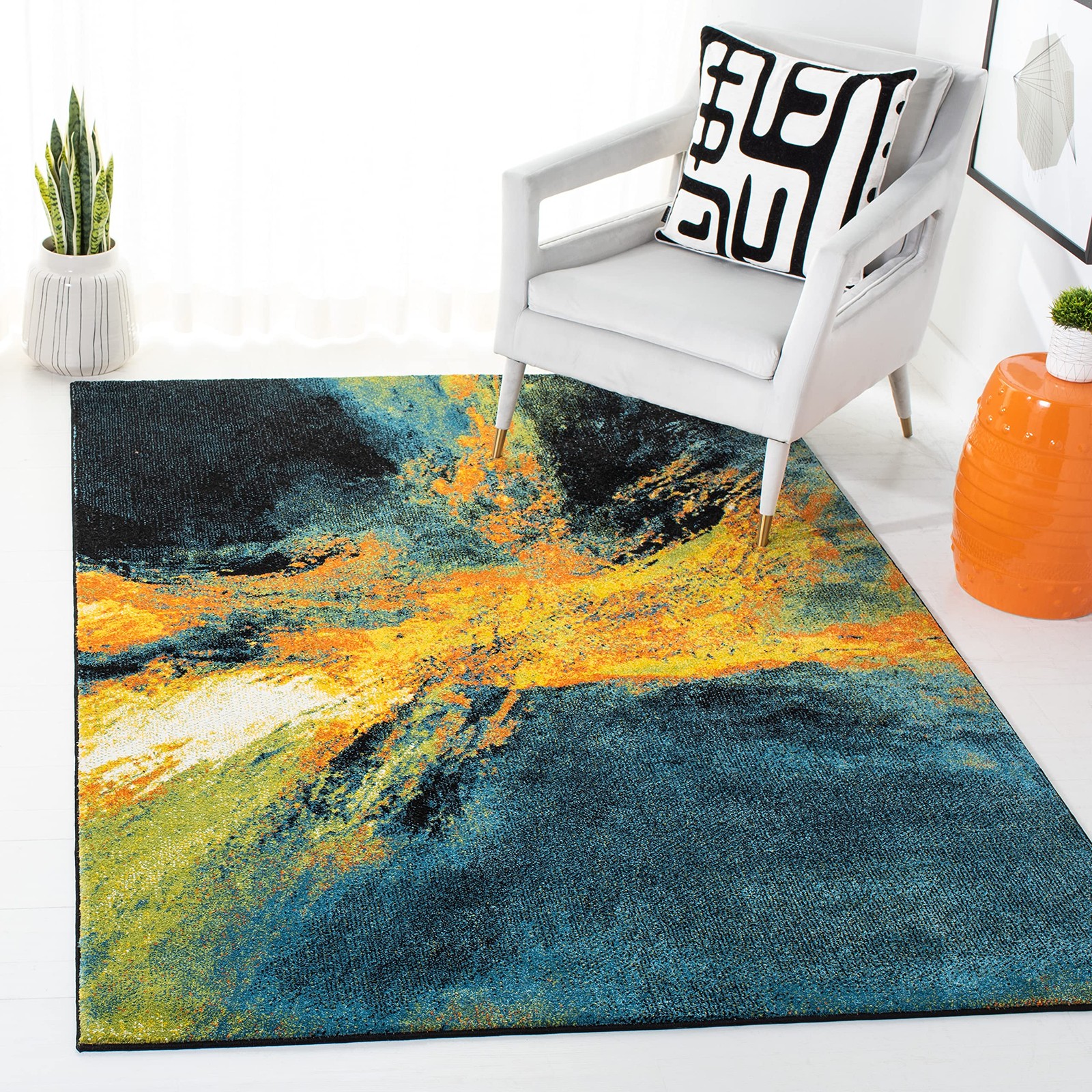 Safavieh Galaxy Collection Accent Rug – 27 X 5 Blue Yellow Modern Abstract