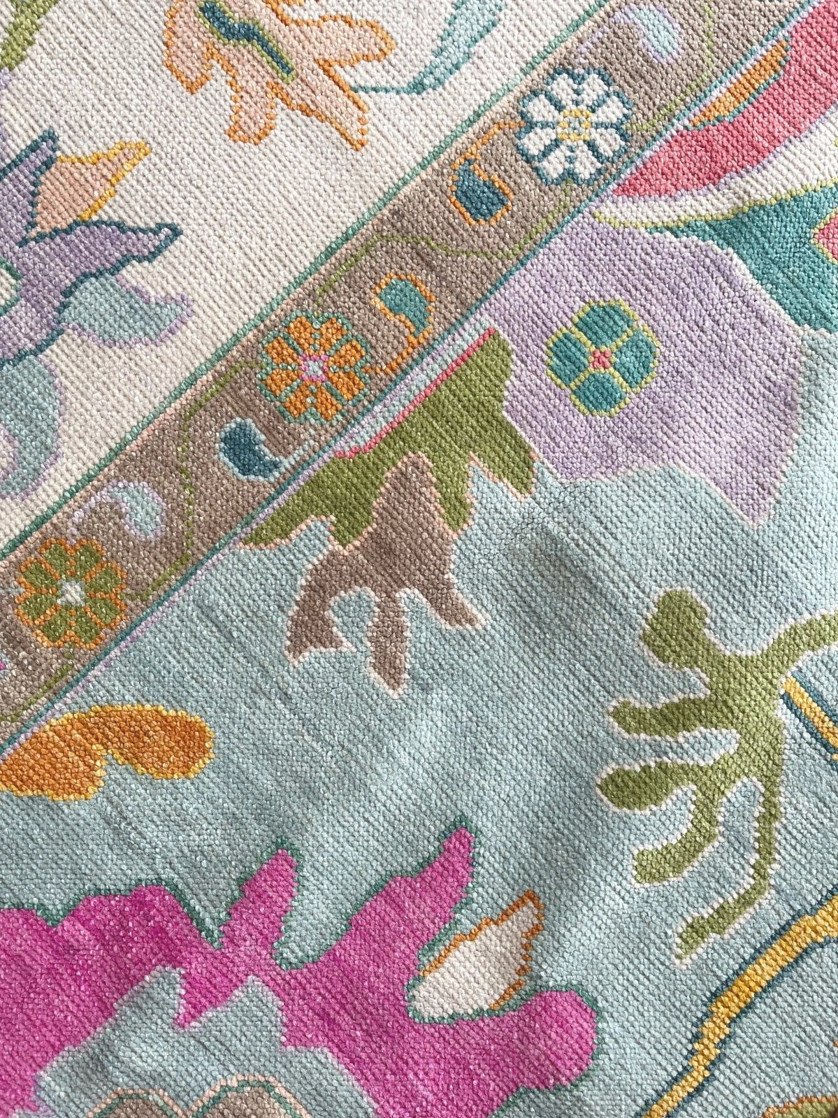 Turkish Wool Rug Handmade | Pastel Boho Oushak Decor Rug 8×10 9×12 10×14 12×18