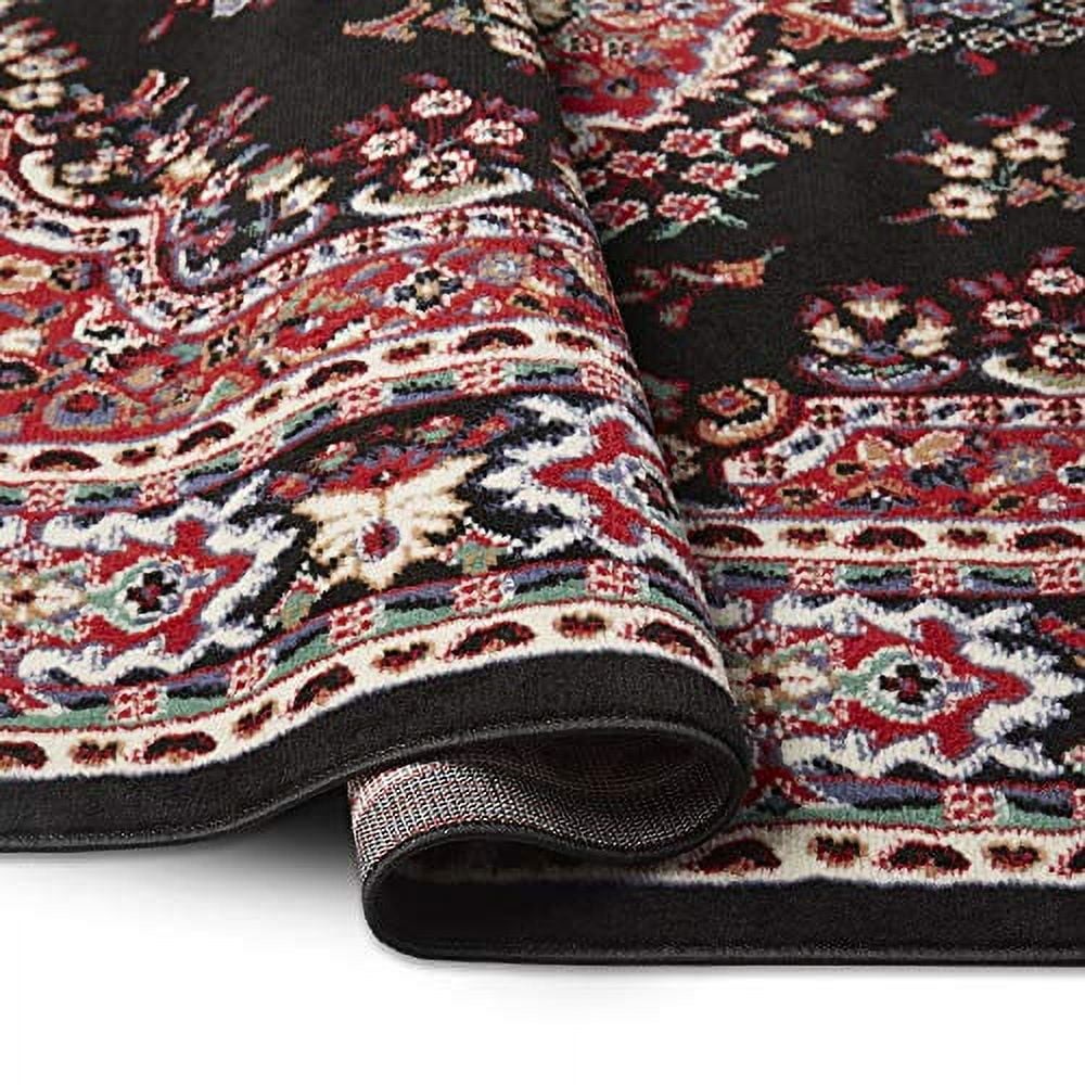 Traditional Medallion Oriental Area Rug Black and Red 21×35 Inches Vintage