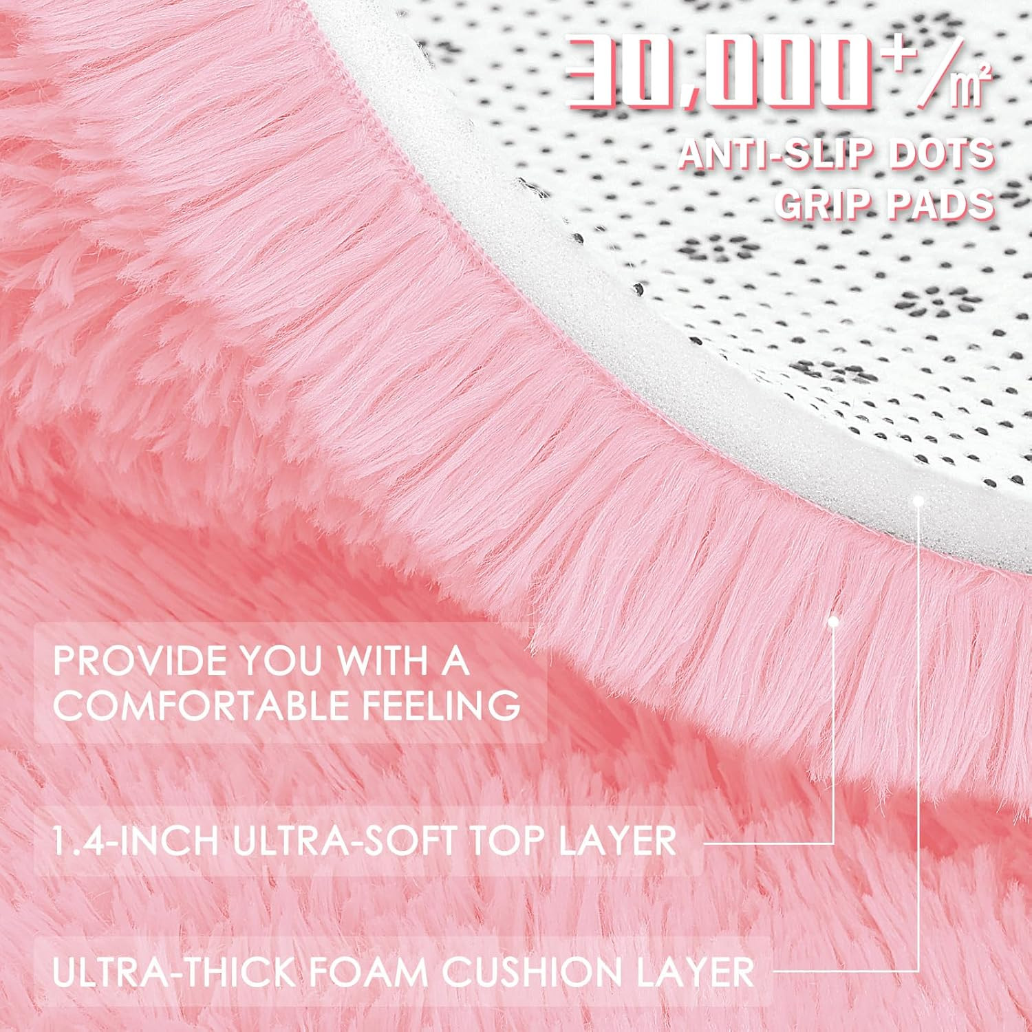 Pink Round Rugs – Machine Washable, 4X4′ Circle Area Rugs, Fluffy Shaggy Carpe