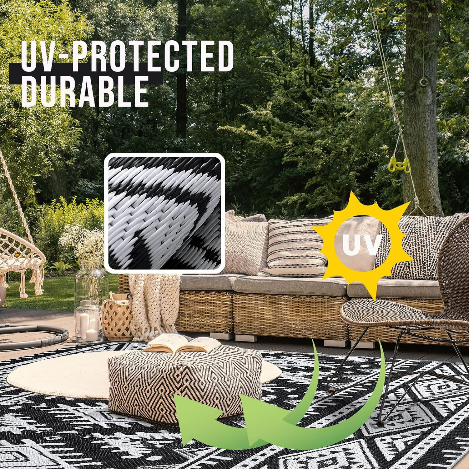 OLANLY Outdoor Rug Waterproof 5X8 Ft, Reversible Outdoor Plastic Straw Rug, Boho