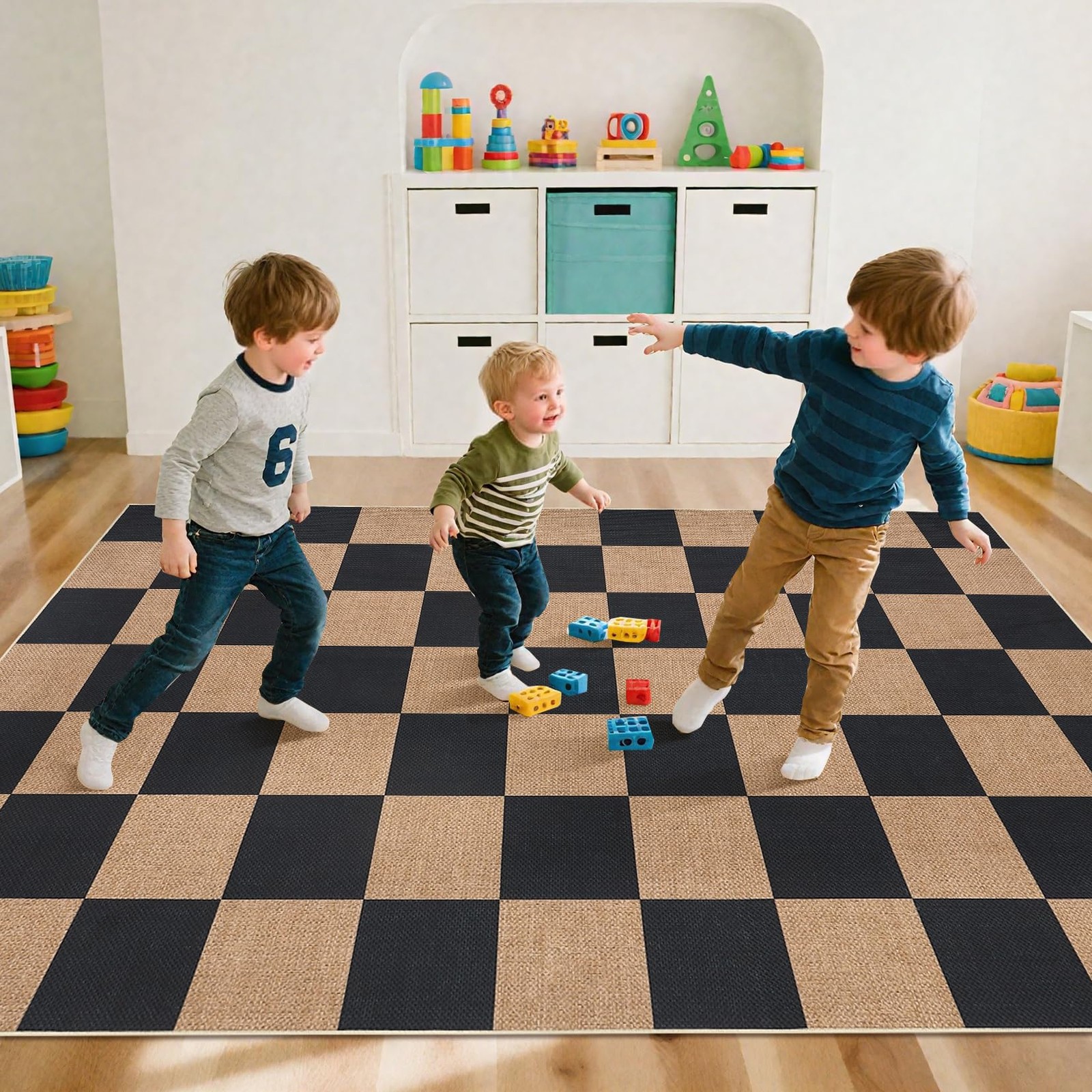 GarveeHome Easy Jute 8×10 Area Rugs for Living Room Checkered Rugs Machine Wa…