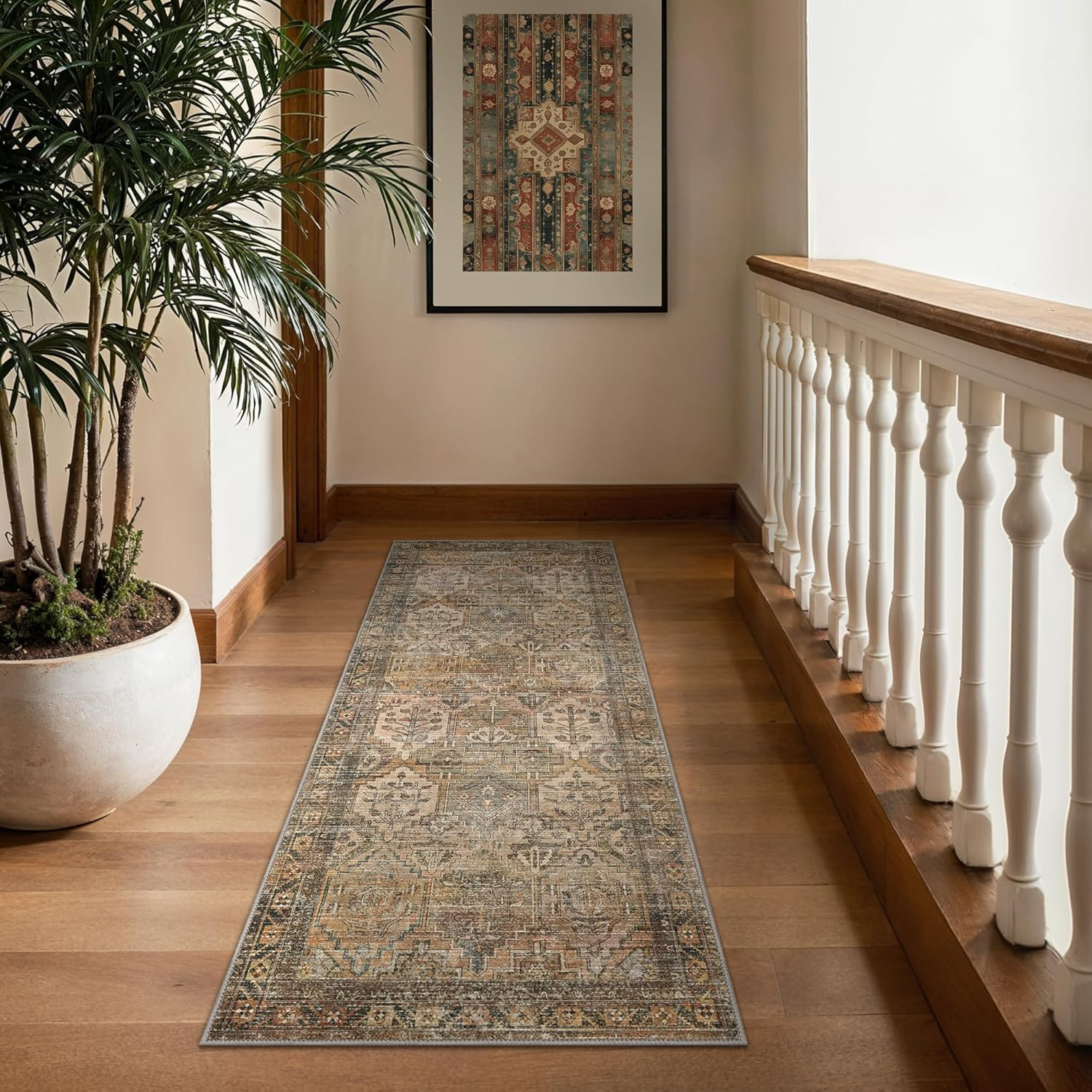 Kitchen Rug 2×5 Runner Rugs for Hallways Entryway, Washable Vintage Print Car…