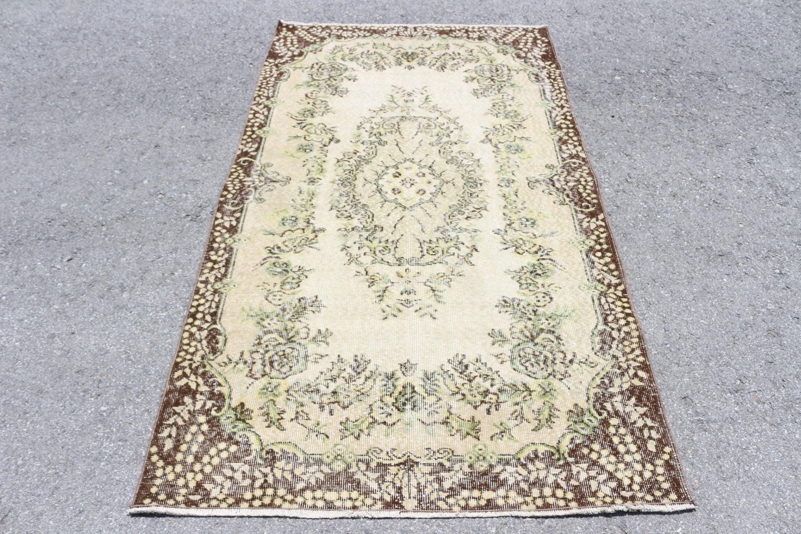 Vintage Turkish Rug, 3,8×6,7 ft Area Rug, Brown Green Southwestern Rug