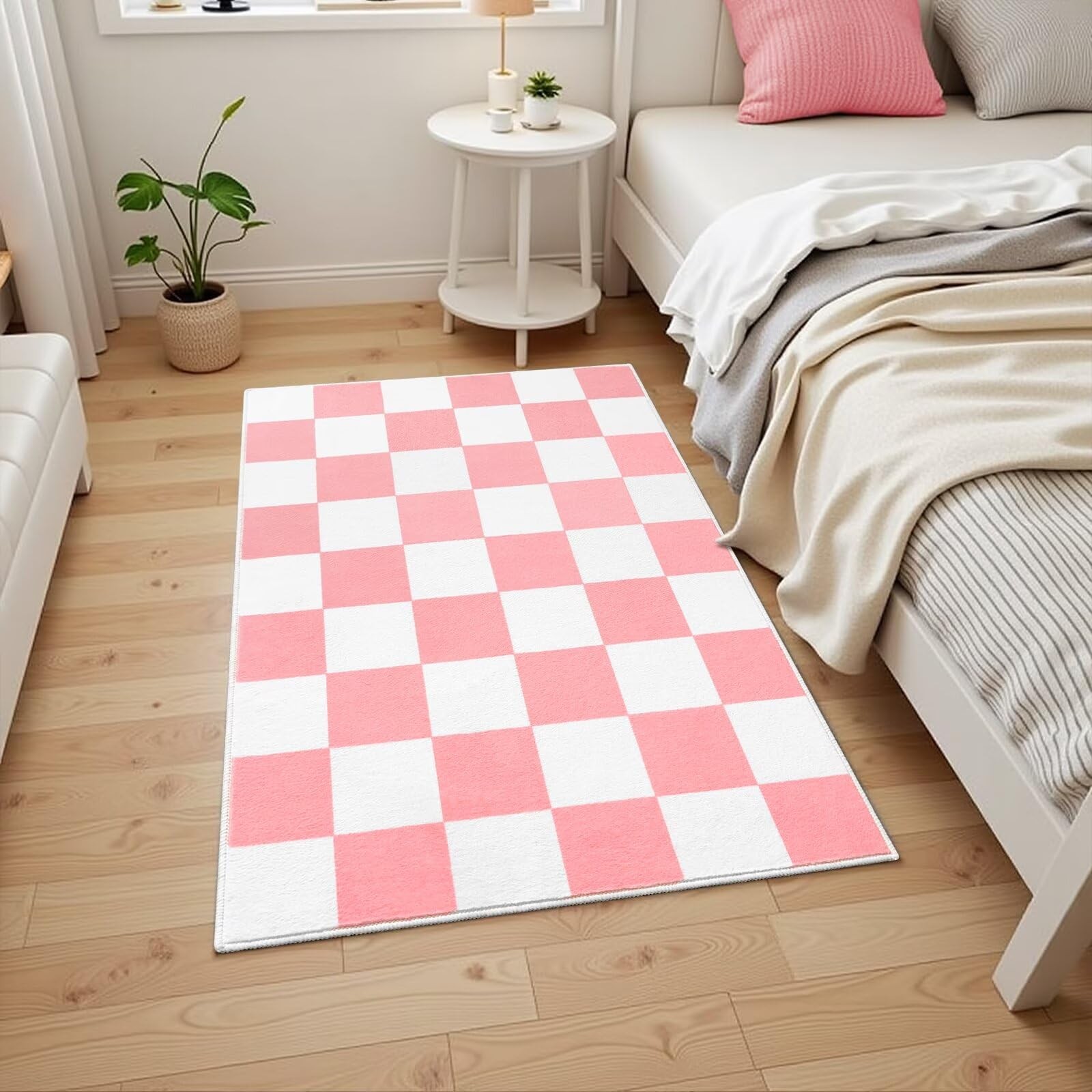 Terrug Pink and White Checkered Rug for 2′ x 3′ (Rectangular), &