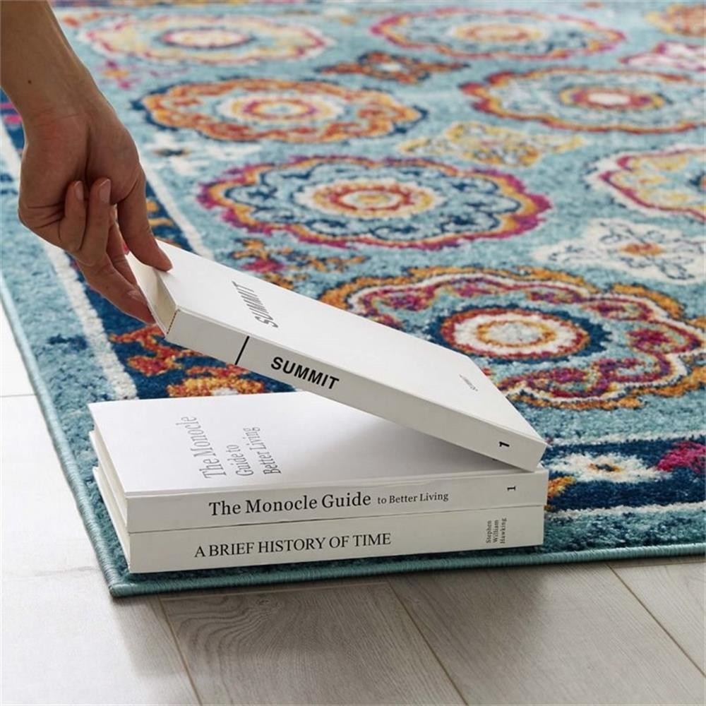 Modway Entourage 94.5×122″ Odile Floral Moroccan Trellis Area Rug in Blue/Red
