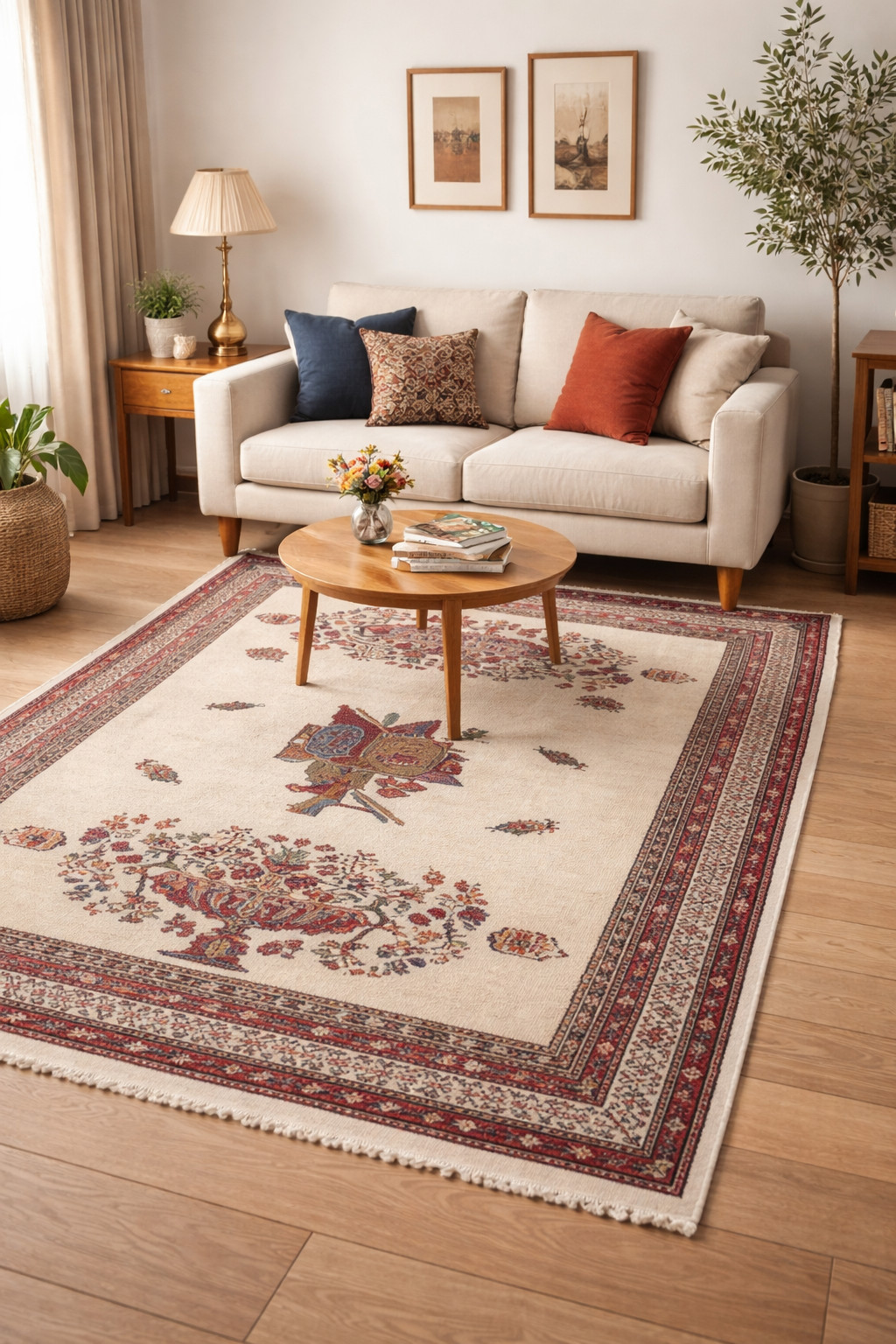 Sumak Pictorial Floral Tribal Style Oriental Rug Flat-Weave Wool Carpet 4’6X6 ft