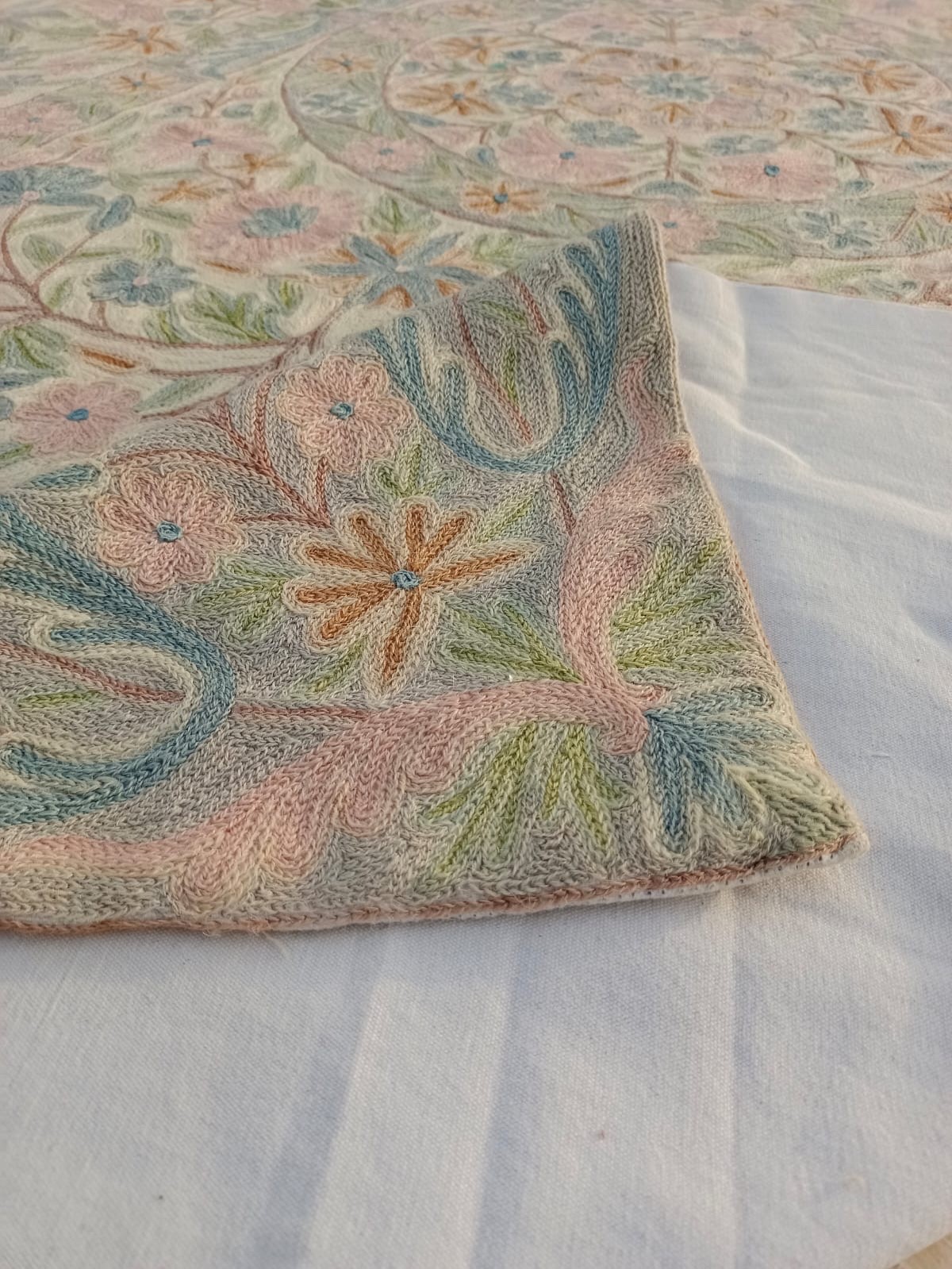 Vintage Amazing Kashmiri Chain Stitch Hand Wool Embroidered Rug Carpet FloorArea