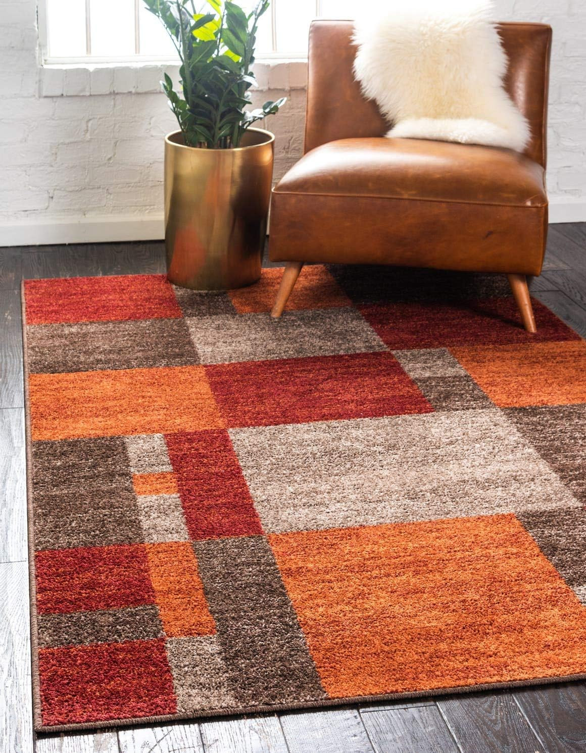Modern Abstract Area Rug – Autumn Collection, 5’3″ x 8′, Multi/Dark Brown