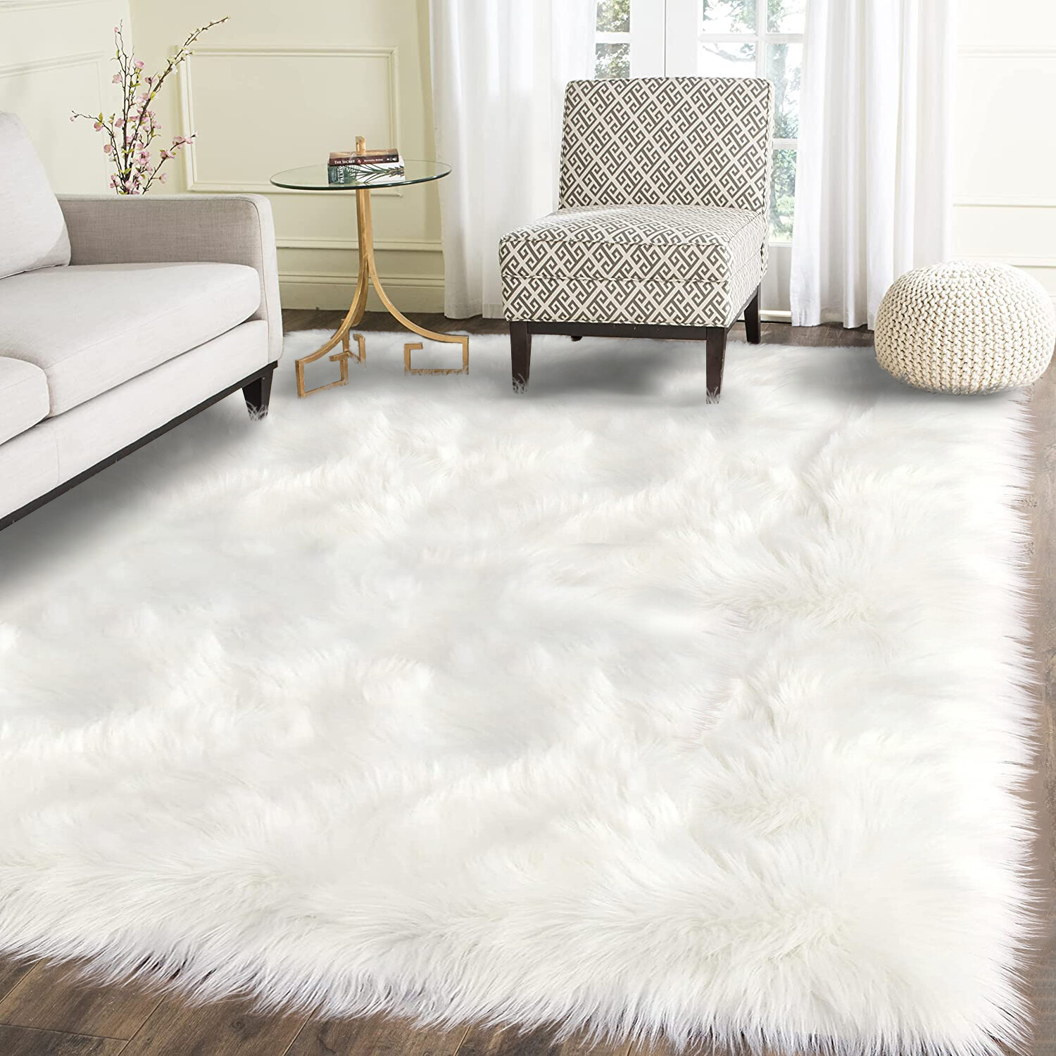 Latepis Faux Fur Sheepskin Area Rugs Soft Shaggy Carpet for Living Room Bedroom