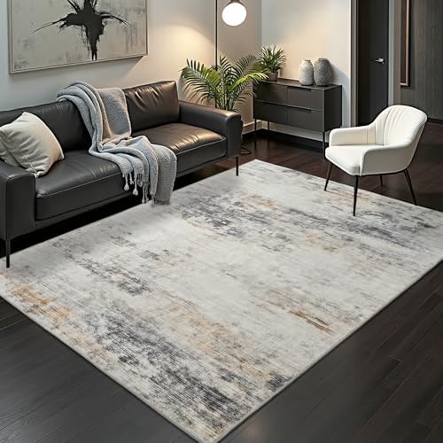 Abstract Area Rug 7×9 Modern Washable Rug Soft Non Slip Rug 7x9Feet Grey/Brown