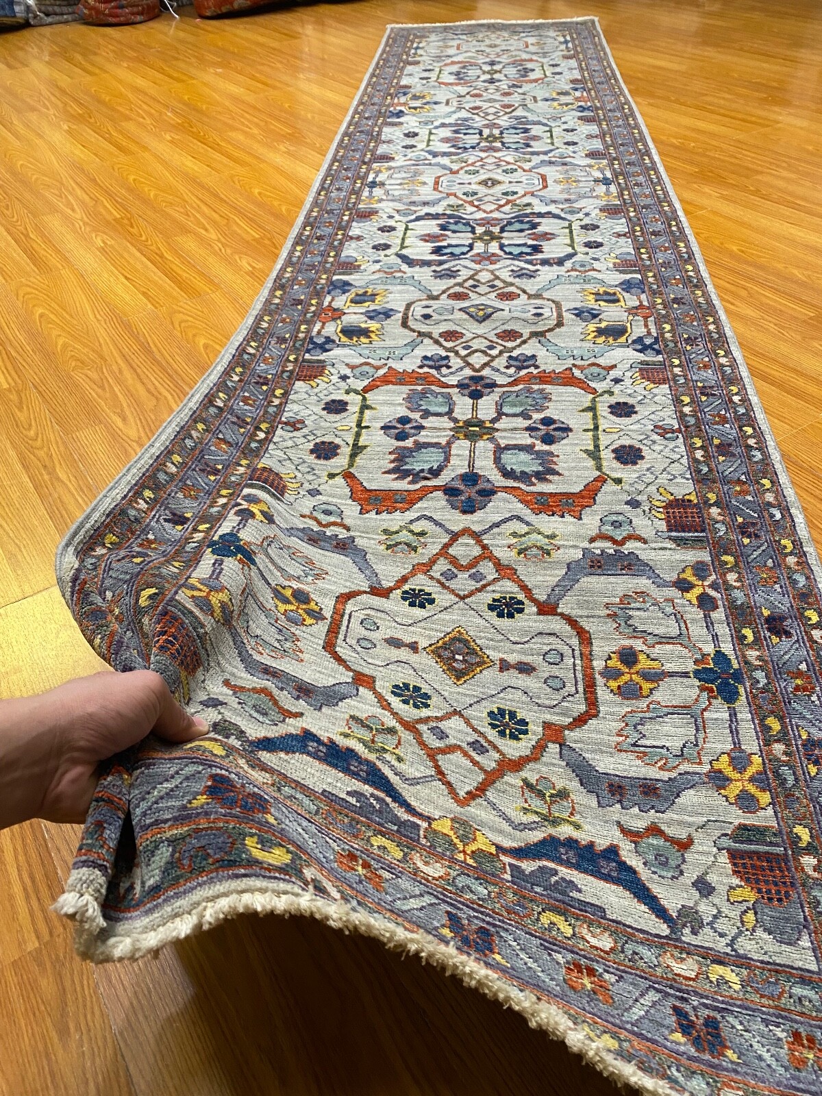 3 X 12 Ft Gray Transitional Afghan Runner Rug