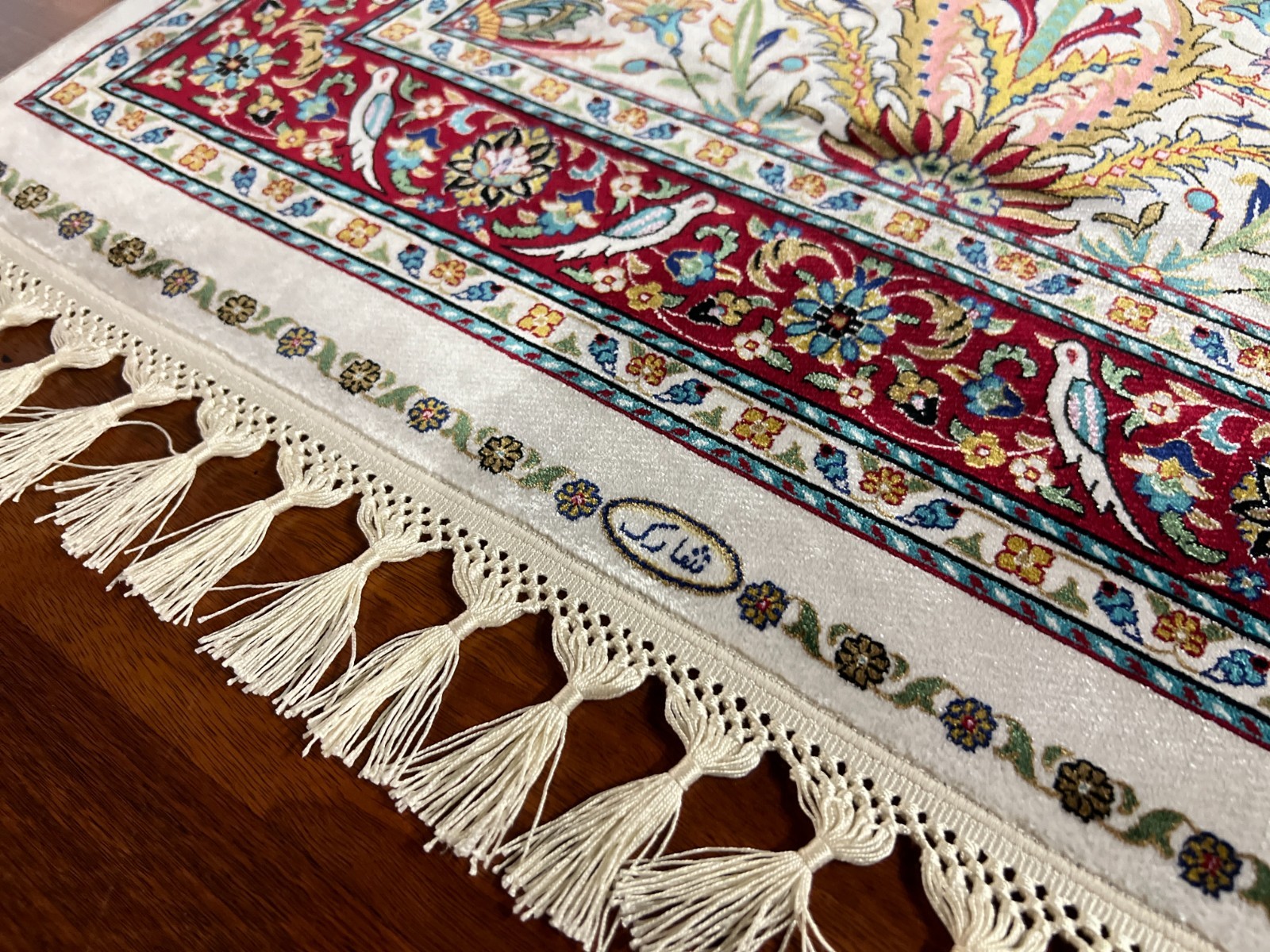 3×5 ft Muslim Gift Silk Prayer Rug Muslim Gift Rug Janamaz Beige Prayer Mat