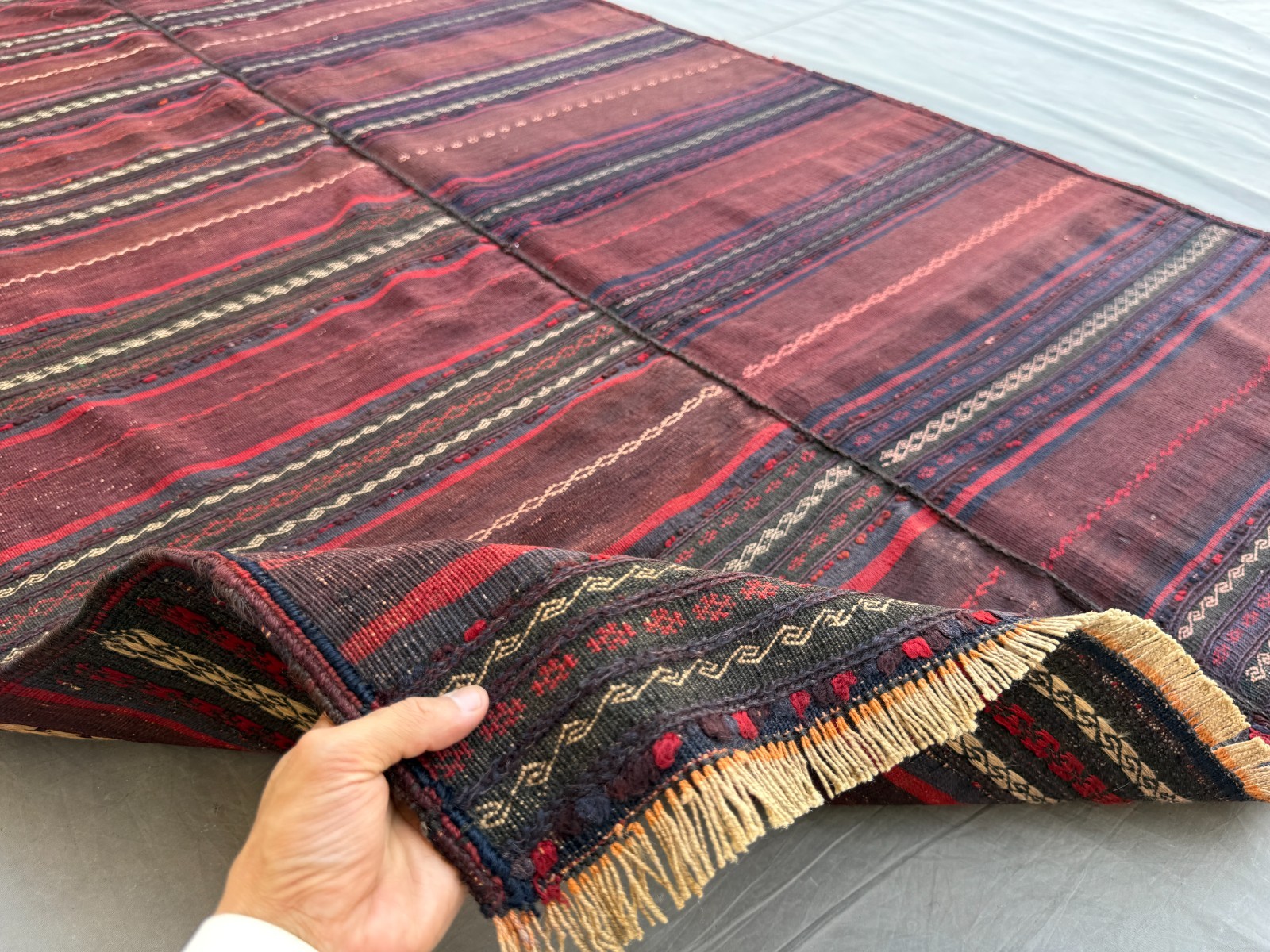 4×10 Vintage Afghan Kilim Area Rug Handwoven Striped Tribal Wool Flatweave
