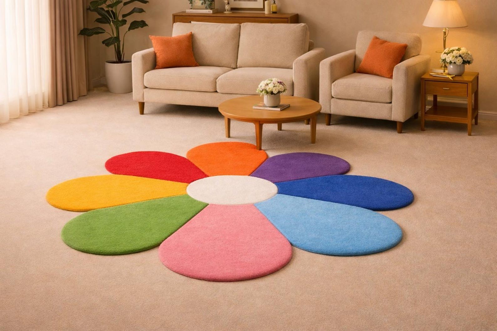Colorful Flower Shape Area Rug Soft Plush Kids Room Carpet Mat 3X3 4X4 5X5 Feet