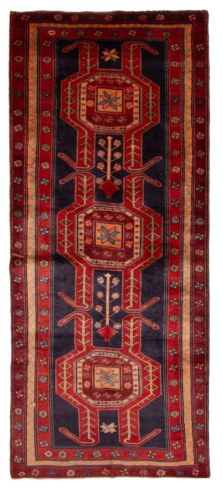 Vintage Hand-knotted Runner Rug 4’2″ x 10’0″ Traditional Oriental Wool Carpet