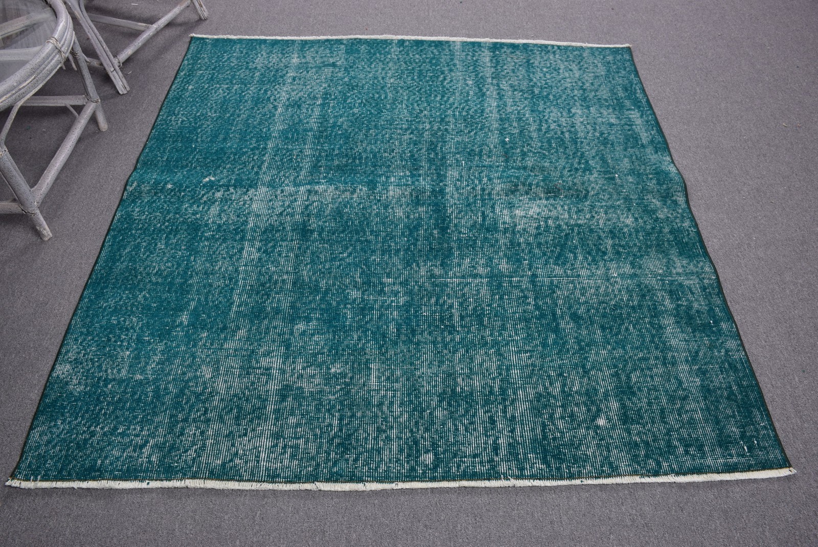 5,4×5,3 ft Area Vintage Turkish Rug, Blue Oriental Wool Rug
