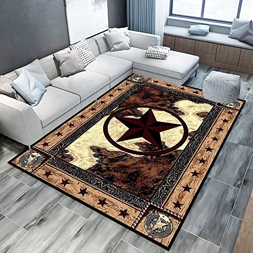 Rustic Western Texas Star Area Rug 5×7 Farmhouse Runner Non-Slip Machine