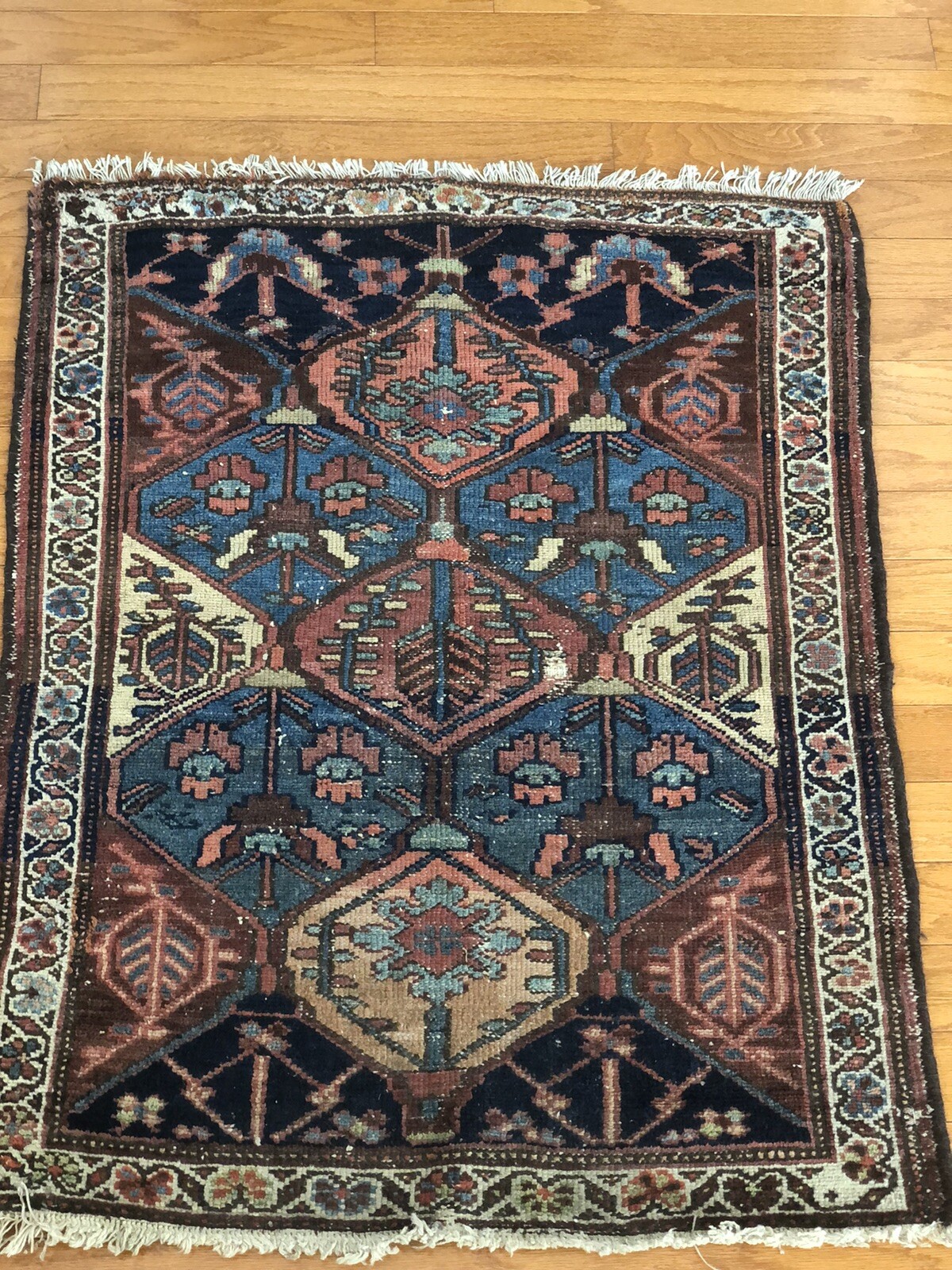 Antique Tribal Bakhtiari Area Rug Handmade Wool Oriental Carpet 3.5 ft X 2.7 ft