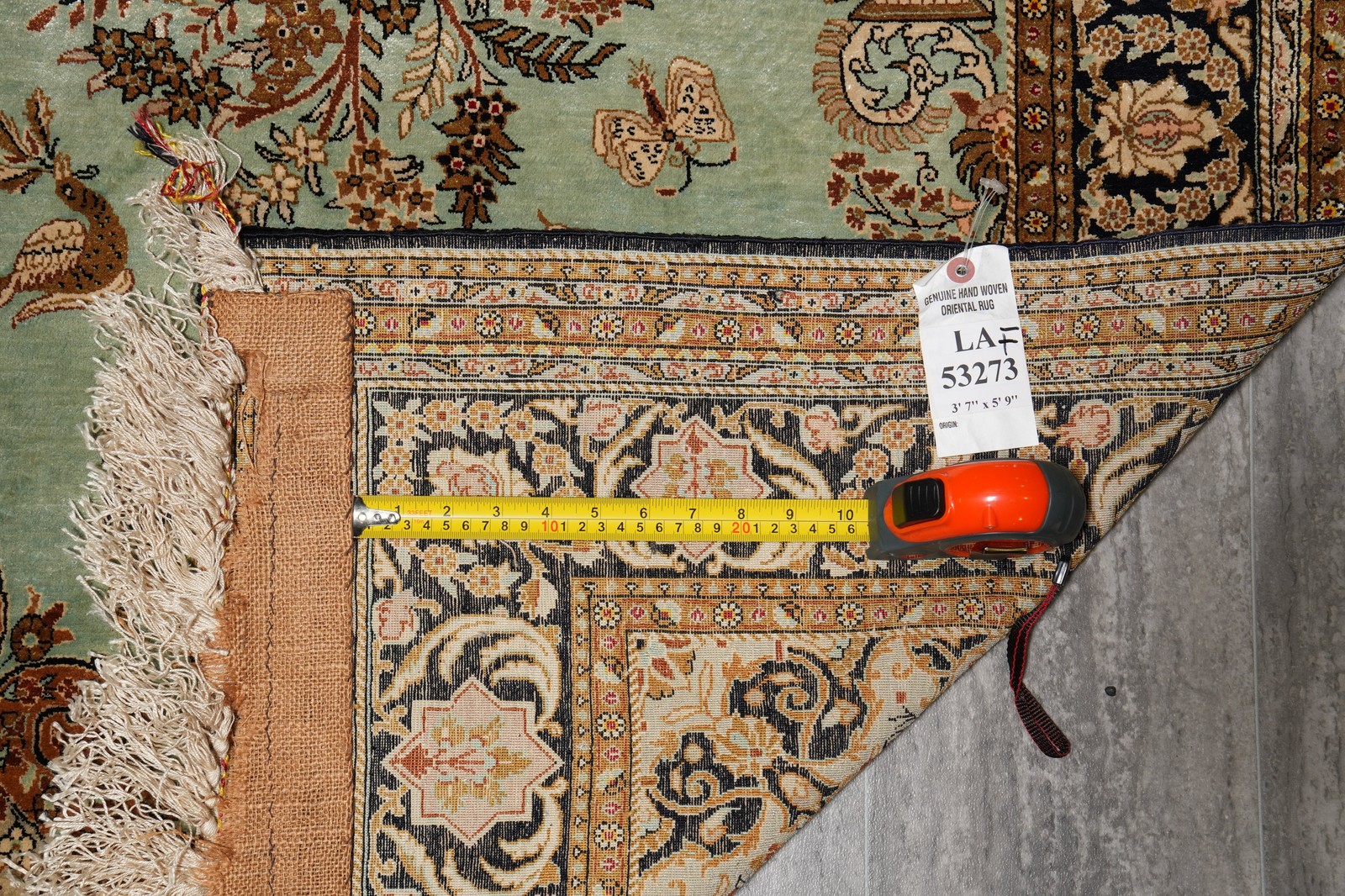 3.7 x 5.9 Green Silk Rug Perrsian Quum Carpet #LA-53273