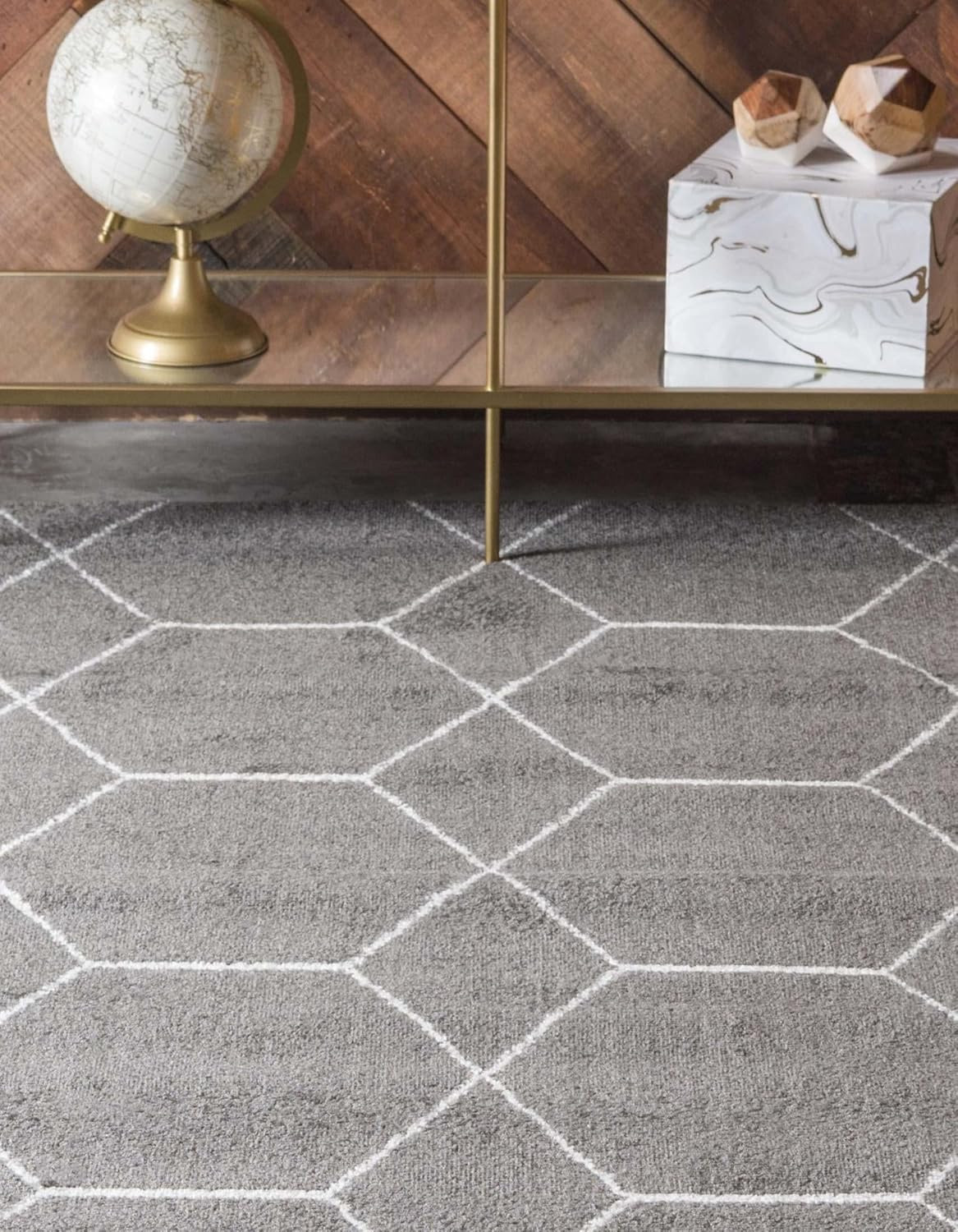 Trellis Frieze Collection Area Rug – Geometric (6′ 1″ X 9′ Rectangle Dark Gray/I