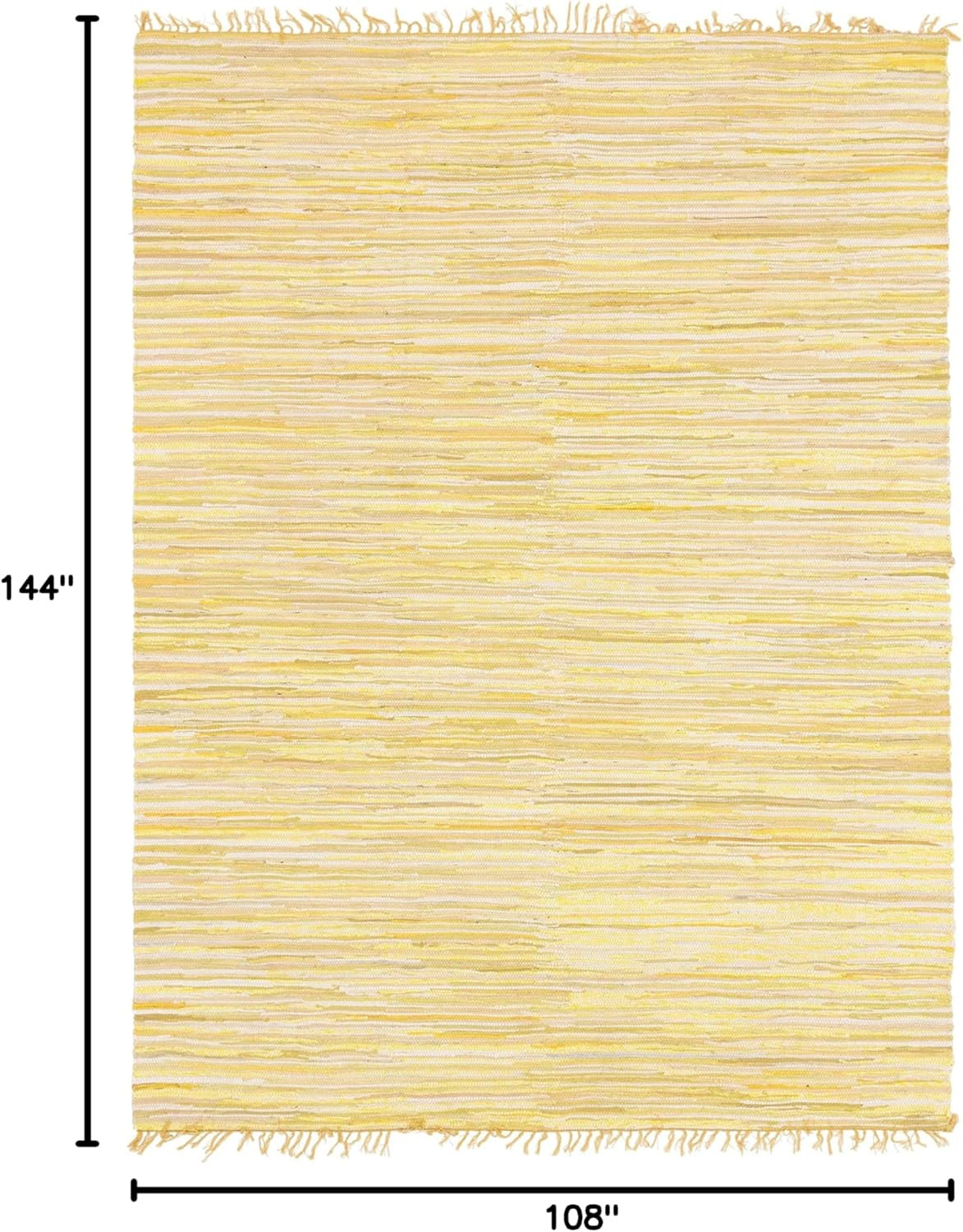 Soft Hand Woven Chindi Cotton Striped Area Rug, 9×12 Ft, Yellow/Ivory