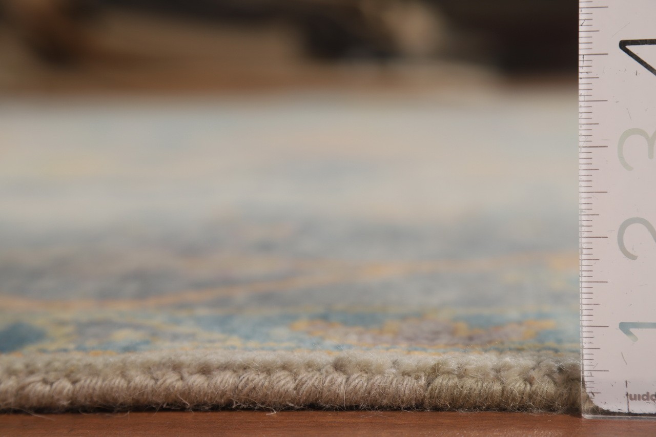 9×12 All-Over Floral Wool Hand-Knotted Oushak Rug Gray Blue