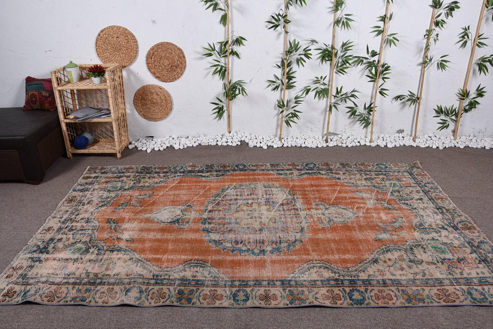 Turkish Vintage Rug 5,4×9,2 ft (164×281 cm), Orange Camouflage Wool Rug