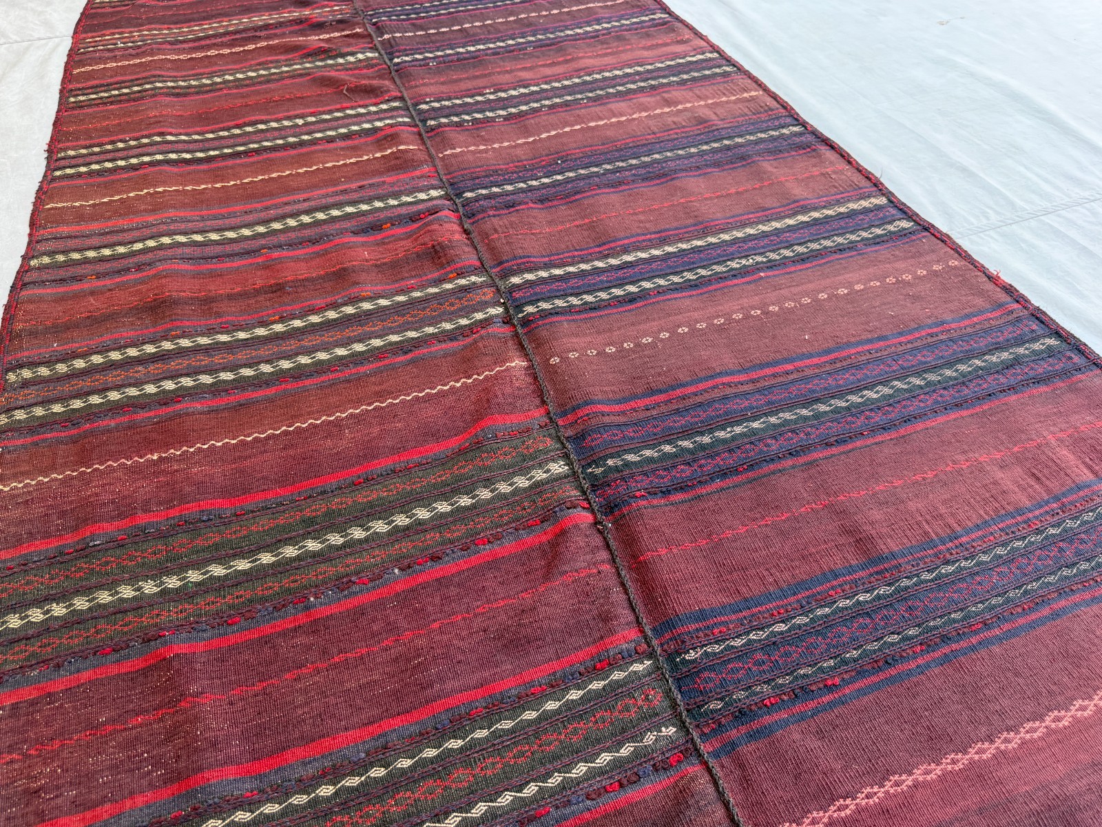 4×10 Vintage Afghan Kilim Area Rug Handwoven Striped Tribal Wool Flatweave