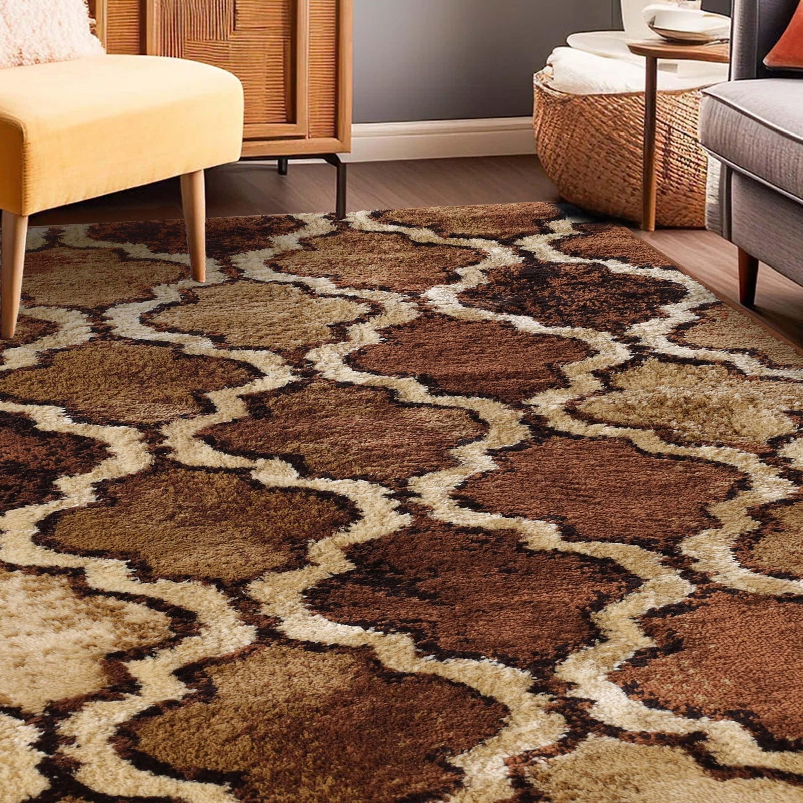 Modern Indoor Area Rug, Non Slip Rug, 5’x8′, Brown