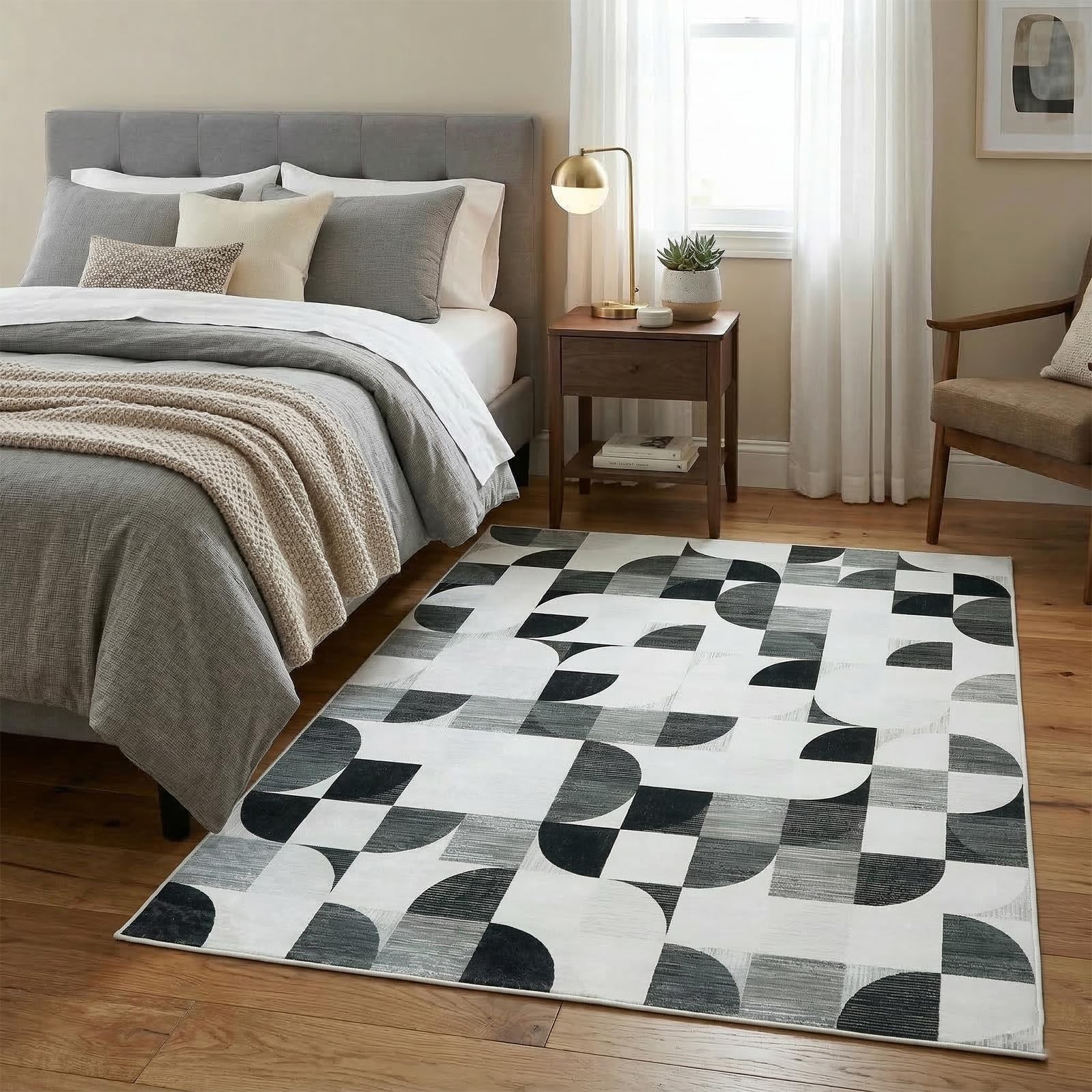 Gray Machine Washable Area Rugs Modern Geometric Soft Low Pile 4×6 Ft