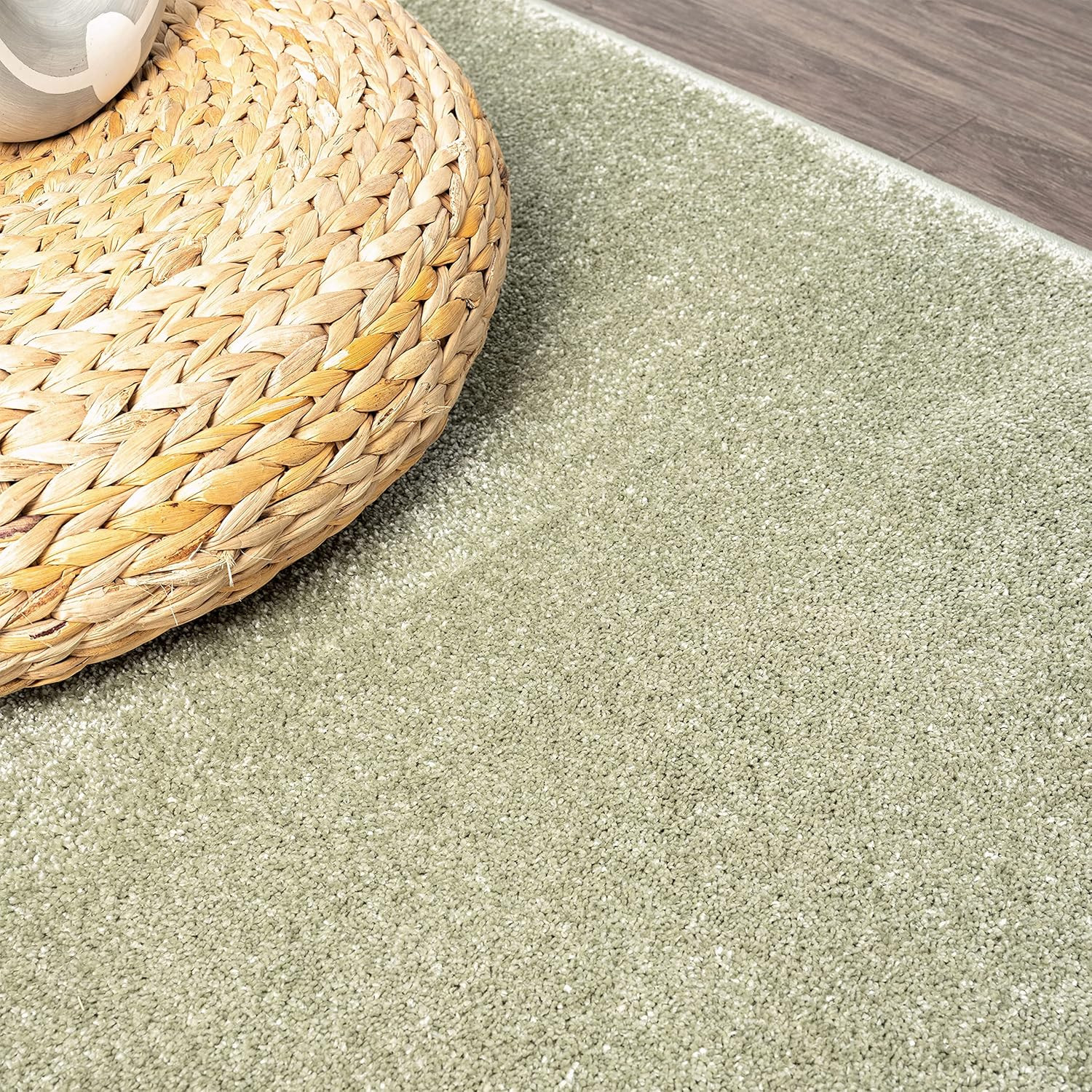 Haze Solid Low-Pile Green 4′ round Indoor Area Rug, Coastal,Bohemian,Minimalist,