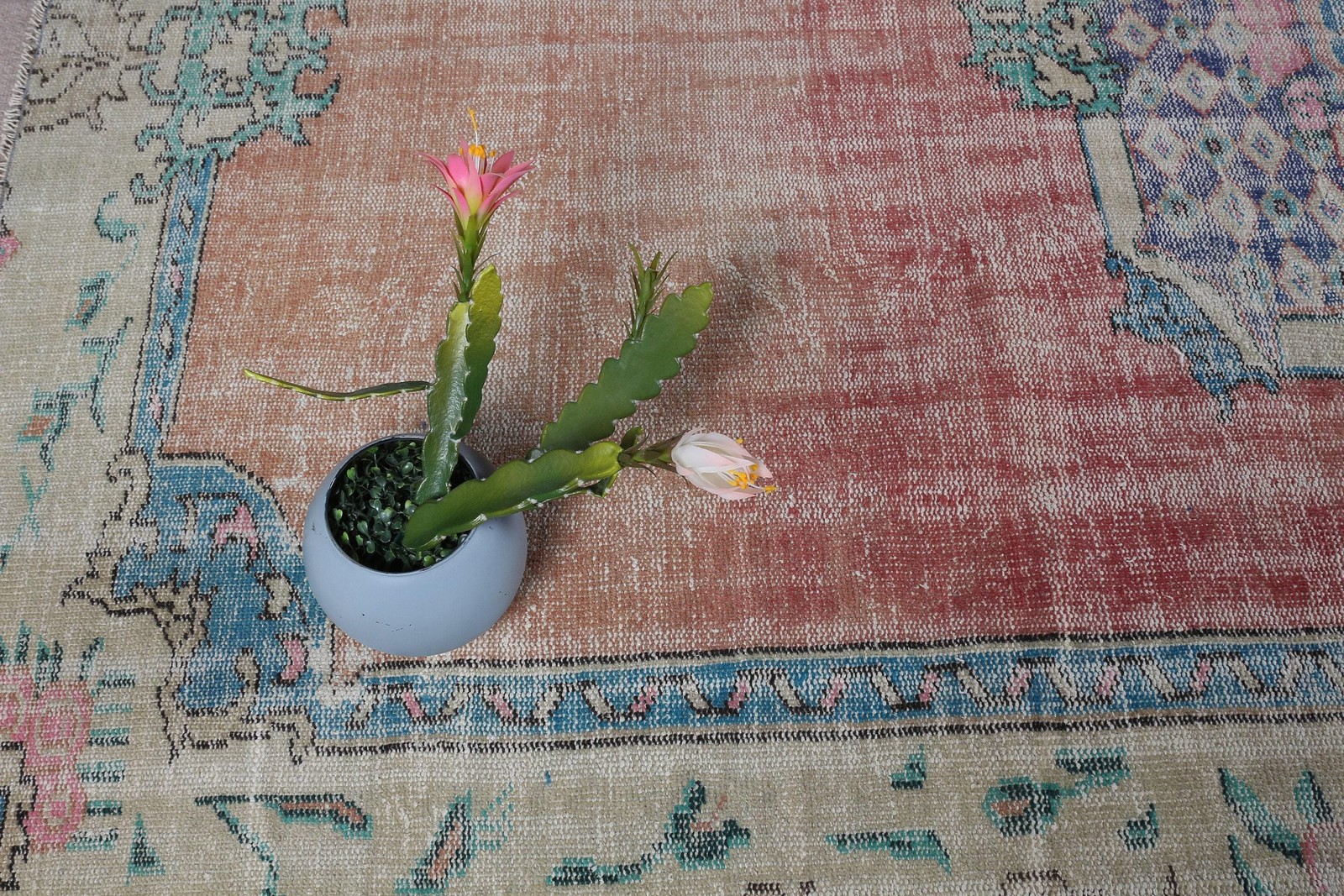 6,5×9,9 ft Turkish Rug, Vintage Large Rug, Red Blue Floral Rug