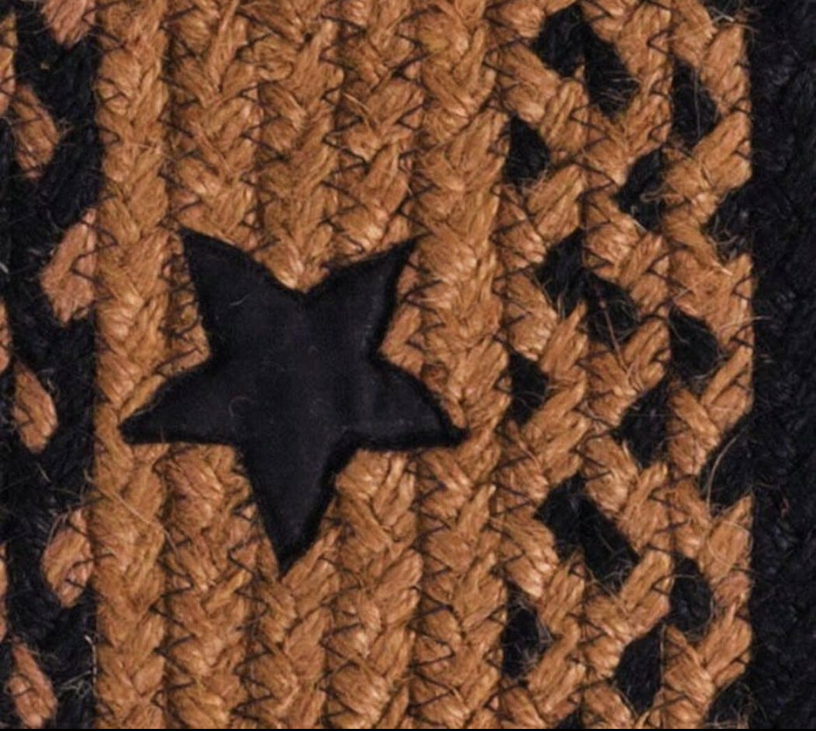 Star Black Braided Area Rug By IHF Rugs. Oval & Rectangle. Many Sizes. Black/Tan